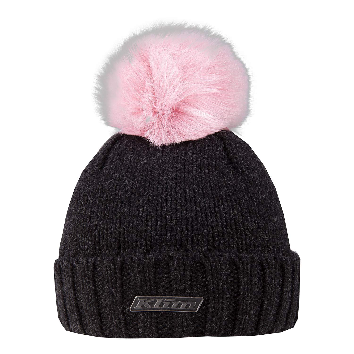 KLIM Pom Beanie for Women & Men - Soft Knit Winter Hat with Faux Fur Pom - Charcoal & Pink - Perfect for Skiing, Snowboarding & Outdoor Winter Activities