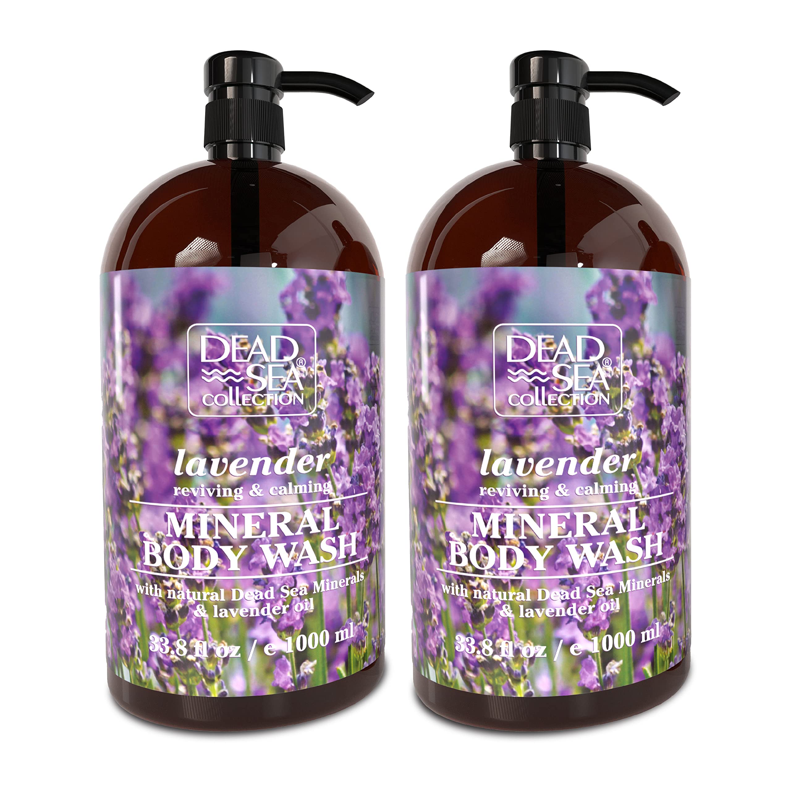 Dead Sea Collection Lavender Body Wash (67.6 fl oz) + Salt Body Scrub (23.28 oz) + Body Oil (4 fl oz) Gift Set - Moisturizing & Exfoliating Skincare Bundle for Dry Skin, Spa & Bath Relaxation