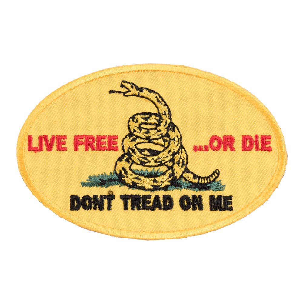 Live Free or Die Gadsden Flag Oval Patch - Patriotic Embroidered Iron-On Patch for Jackets, Hats & Bags - American Revolution Historical Collectible for Veterans, Motorcycle Riders & Freedom Supporters