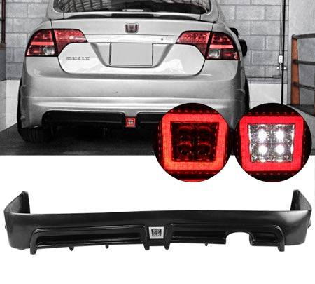 Mugen RR Style Rear Bumper Lip with LED Brake Light for 2006-2011 Honda Civic Sedan & Acura CSX - Upgrade Your Car's Rear Appearance - Perfect for Car Enthusiasts and Street Racing Style