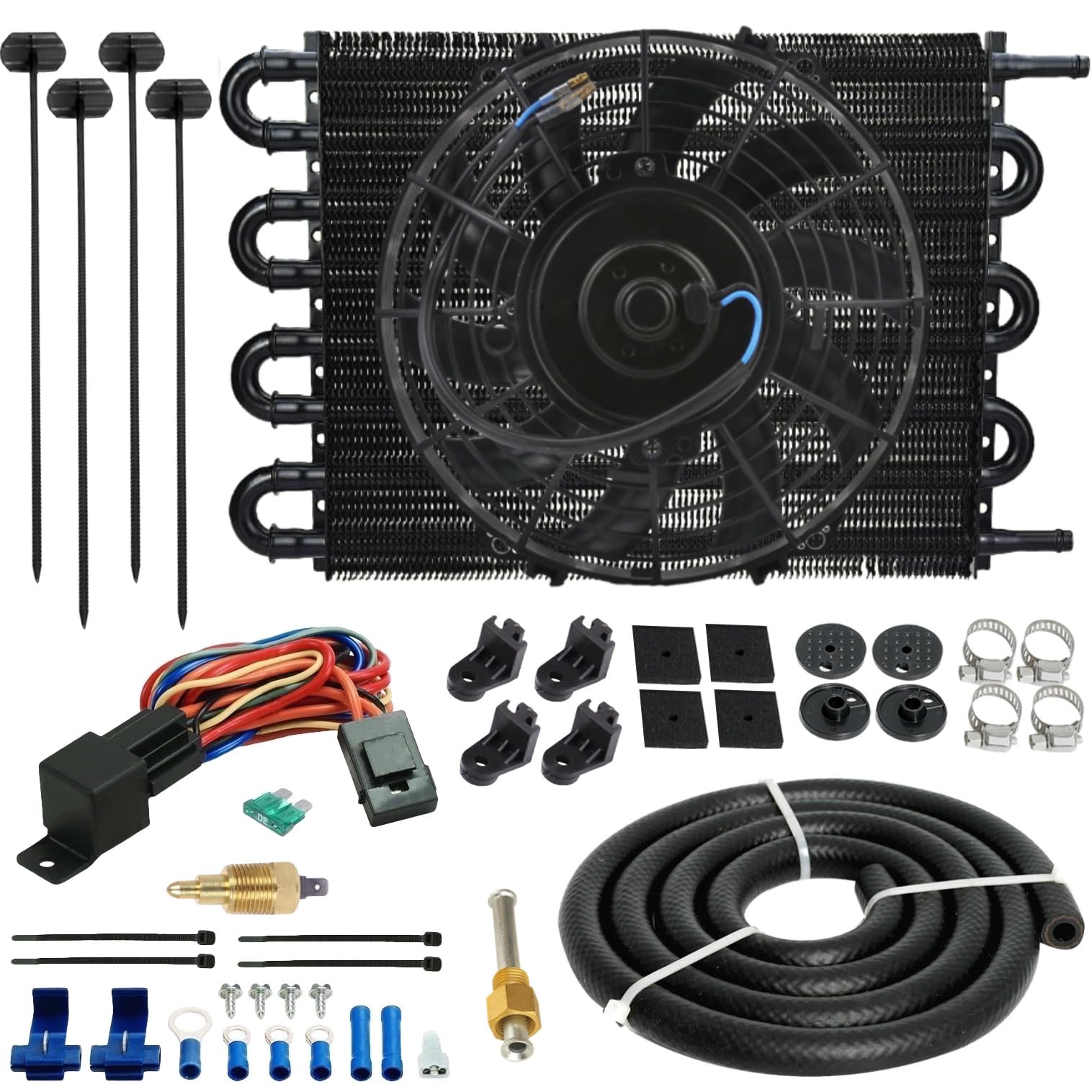 High Performance Aluminum 8 Row 6AN Transmission Oil Cooler with Electric Fan - 3/8