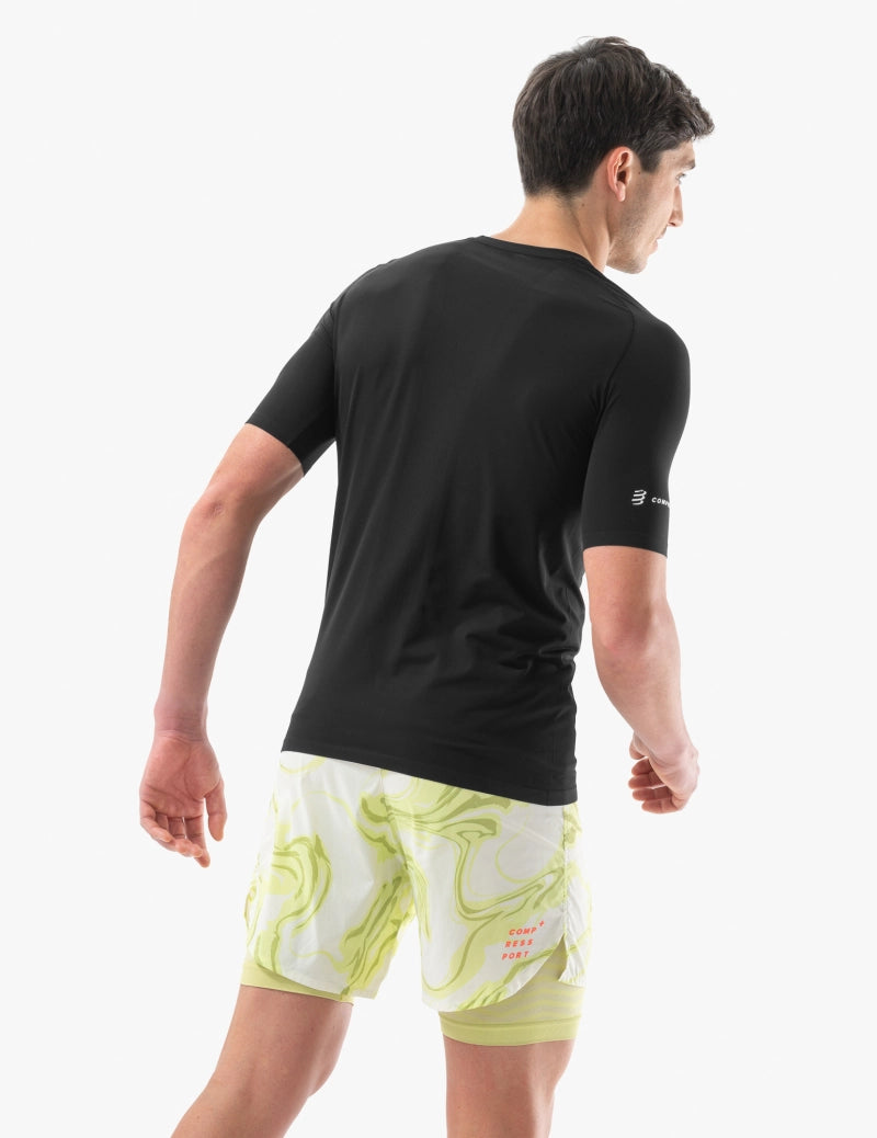 Compressport Men's Trail Running Short Sleeve T-Shirt - Moisture Wicking, Breathable & Lightweight Performance Shirt for Hiking, Marathon & Outdoor Sports - Black