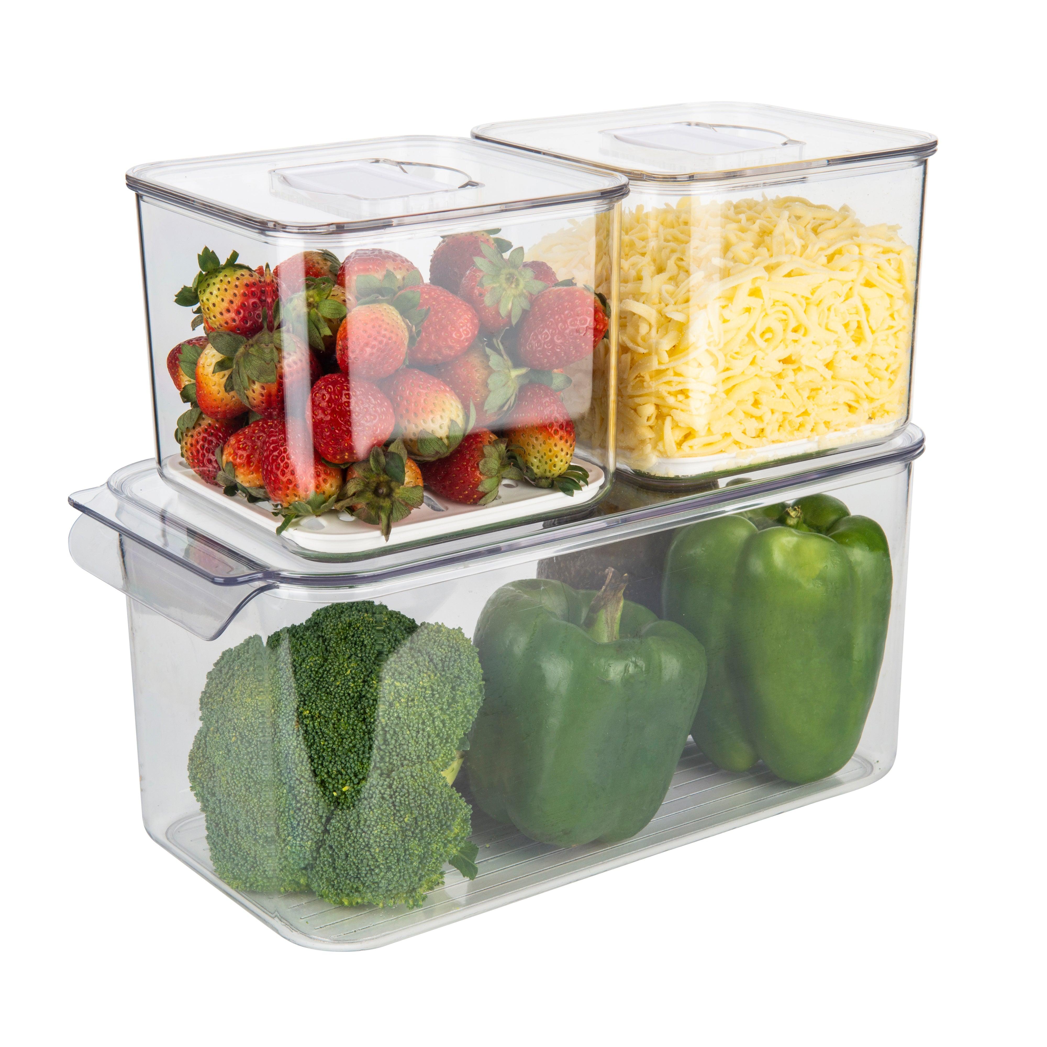 3-Piece Refrigerator Organizer Set - Space Saving Kitchen Storage Bins for Fruits, Vegetables & Snacks - Perfect for Fridge, Pantry & Meal Prep Organization