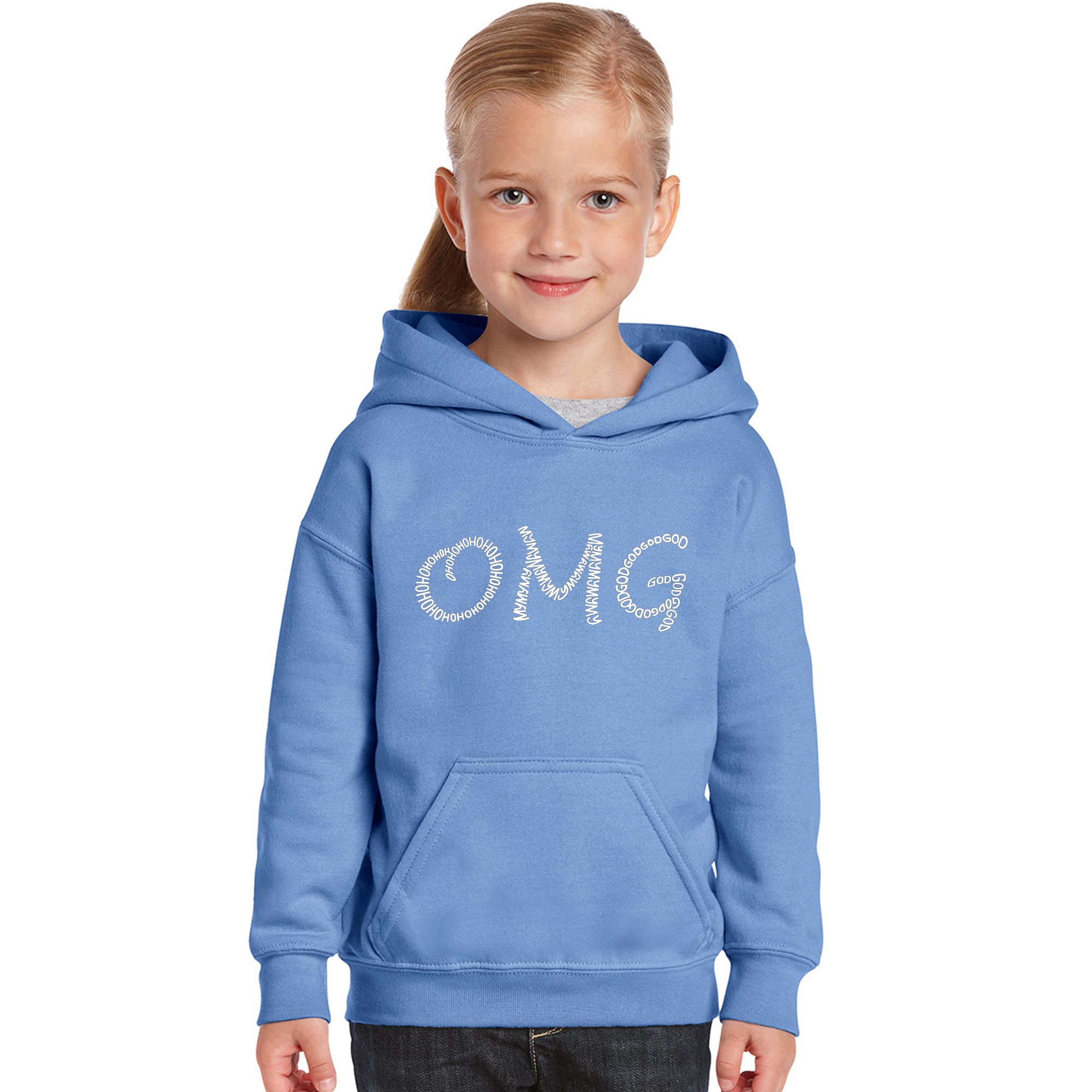 LA POP ART Girls' Word Art Hooded Sweatshirt - OMG Print Pullover | Trendy Graphic Hoodie for Teens & Women | Perfect for Casual Wear, School, and Street Style