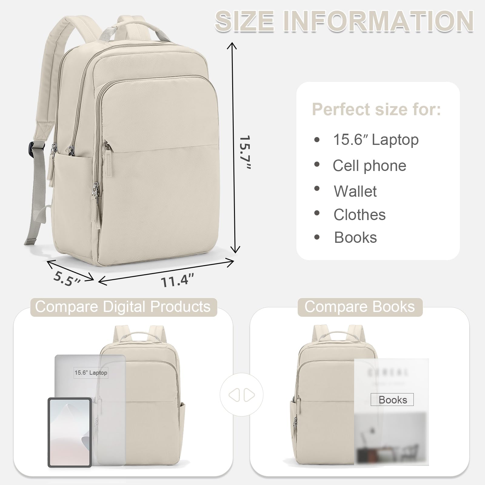 Waterproof Backpack for Women & Teen Girls - Durable School Bookbag, College Backpack, Gym Bag - Lightweight & Spacious for High School, Travel, Work (Apricot Color)