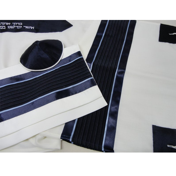 Premium Blue Striped Wool Tallit Prayer Shawl with Tzitzit - Traditional Jewish Prayer Garment for Bar Mitzvah, Synagogue & Religious Ceremonies