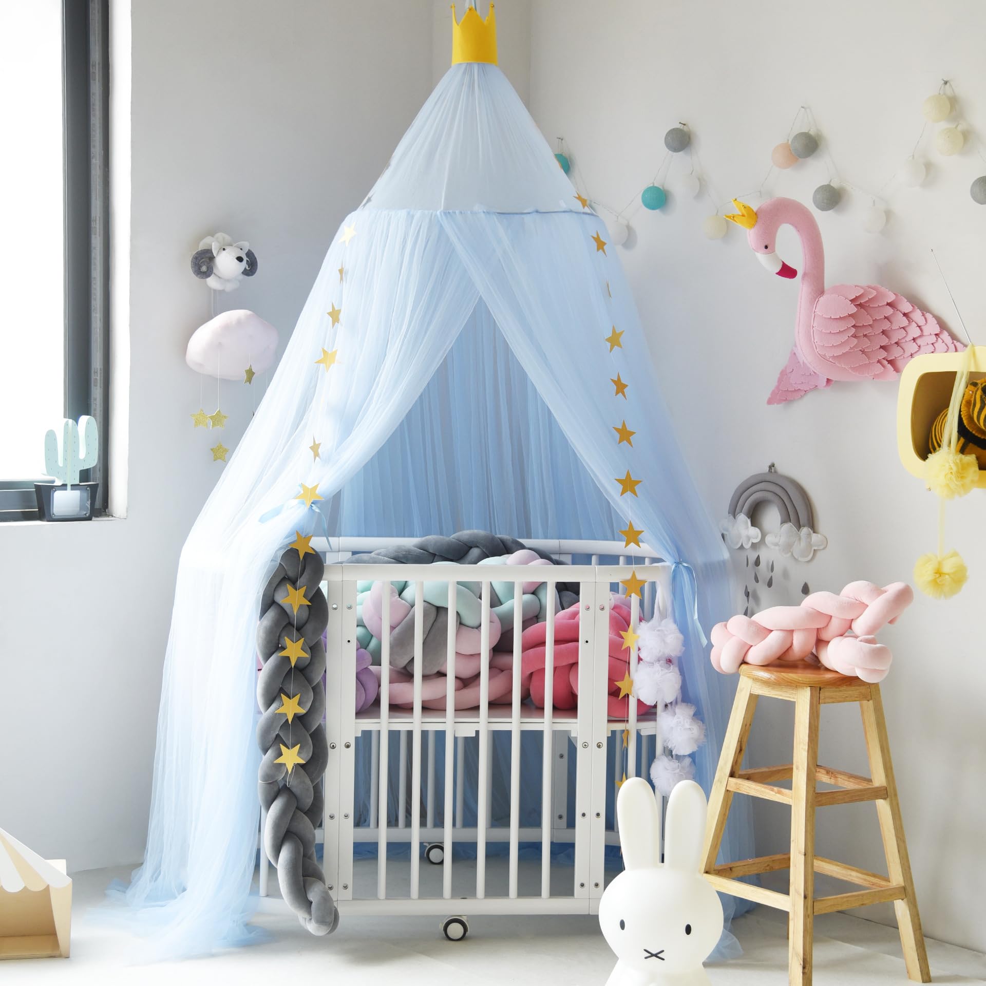 Girls Bed Canopy - Soft, Washable & Easy to Install Princess Crib Canopy with Star Decor for Nursery, Toddler Bed or Reading Nook - Blue | Perfect for Birthday Gifts, Room Decor & Creating a Dreamy Sleep Space