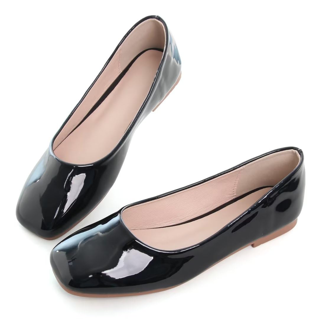 TN TANGNEST Women's Ballet Flats - Comfortable Square Toe Slip-On Shoes for Work, Office & Casual Wear | Breathable Lightweight Flats for Walking, Travel & Everyday Use