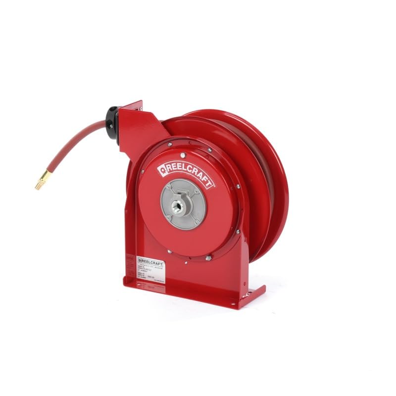 Premium Duty Spring Retractable Hose Reel ⅜” x 25’ - Heavy Duty Steel Construction, Long Life Drive Spring & Quiet Speed Latch - Ideal for Garden, Workshop & Industrial Use