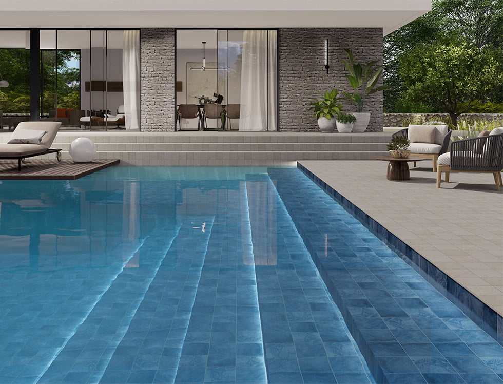 Premium Porcelain Pool Tile - Atol Polar Blue 6x6 Inch - Non-Slip Swimming Pool Mosaic Tiles for Backyard, Spa & Water Features - Outdoor & Indoor Use