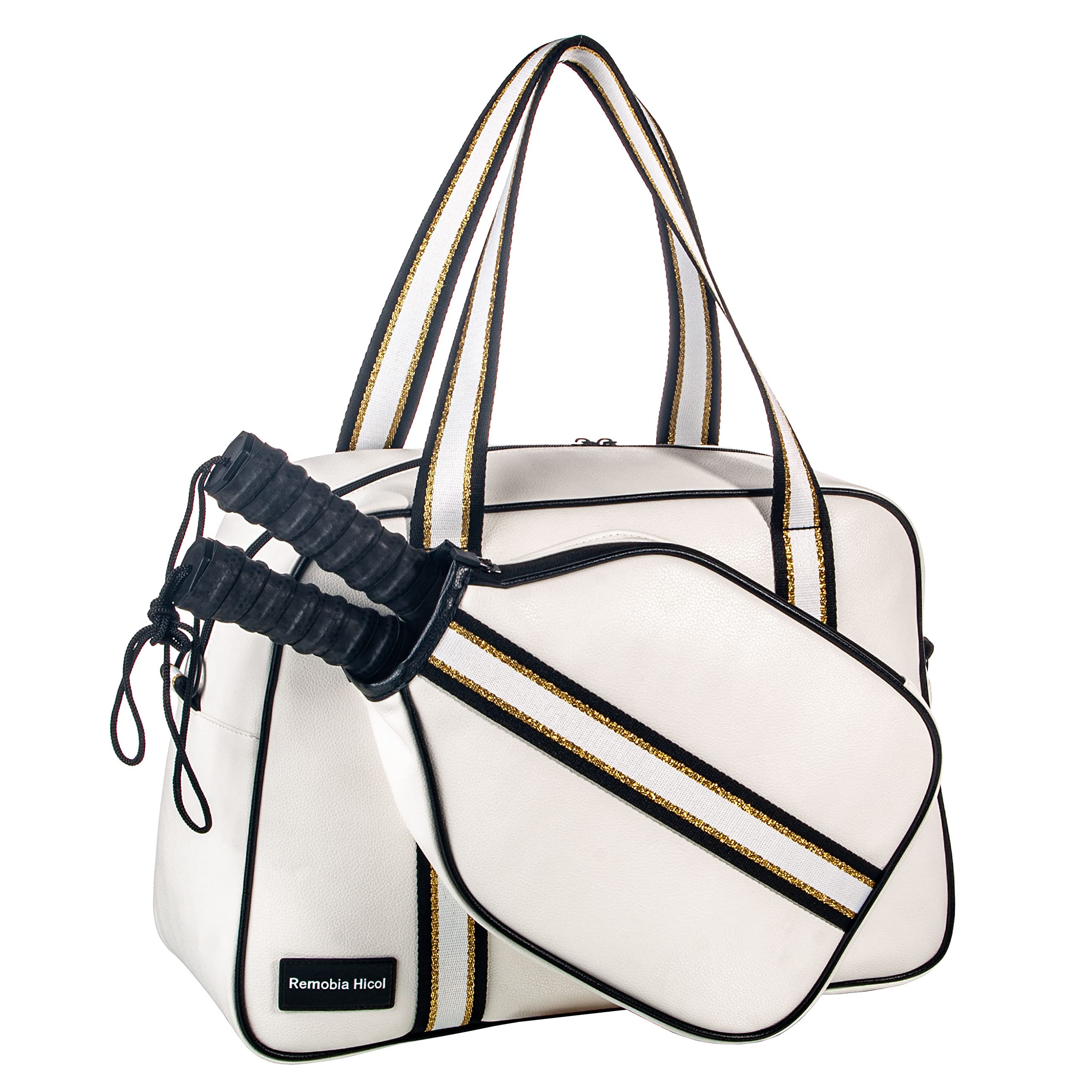 Premium PU Leather Women's Sports Shoulder Gym Bag - Pickleball Duffle & Tote Bag with Front Paddle Pocket, Inner Storage Compartments, Mesh Water Bottle Holder & Adjustable Strap - Ideal for Gym, Tennis, Travel & Sports Activities