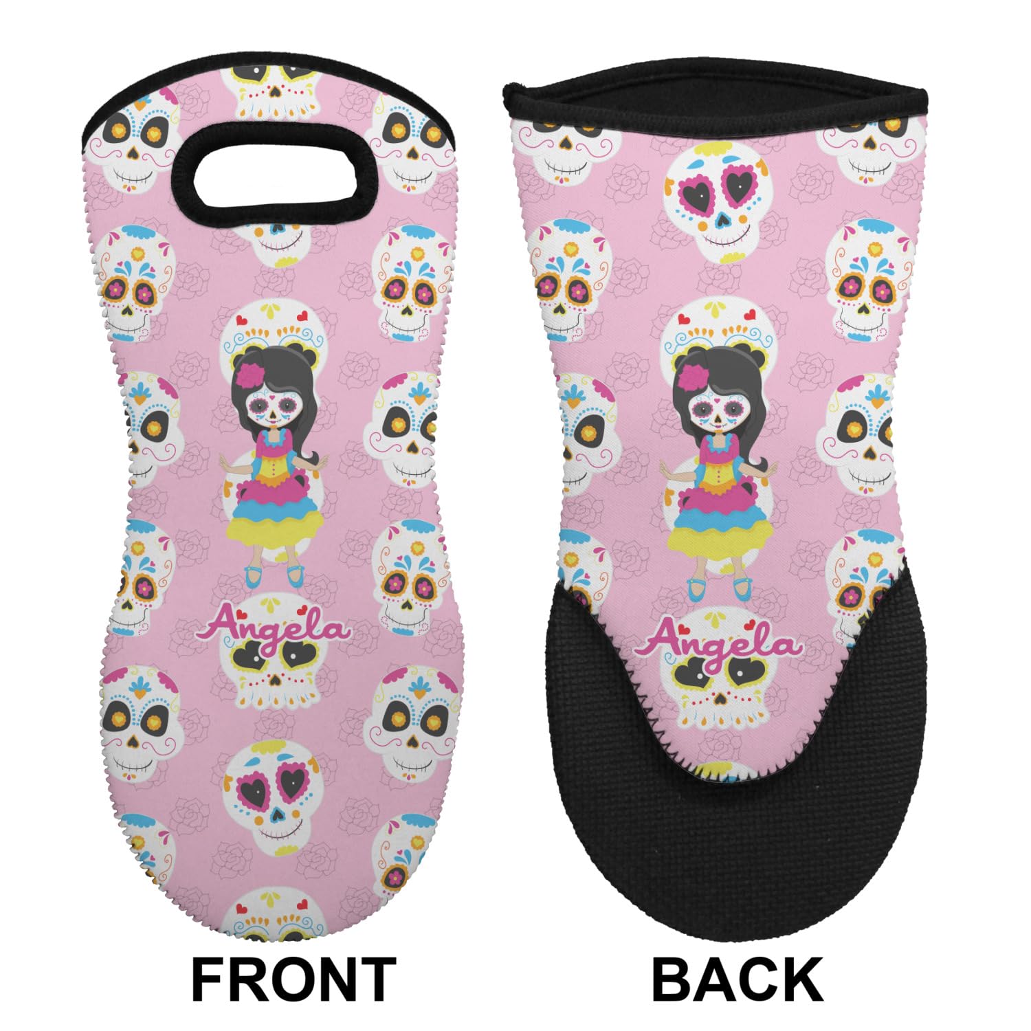 Custom Kids Sugar Skull Oven Mitt - Personalized with Name or Text - Heat Resistant Neoprene Kitchen Glove for Baking, Cooking & Holiday Gifts