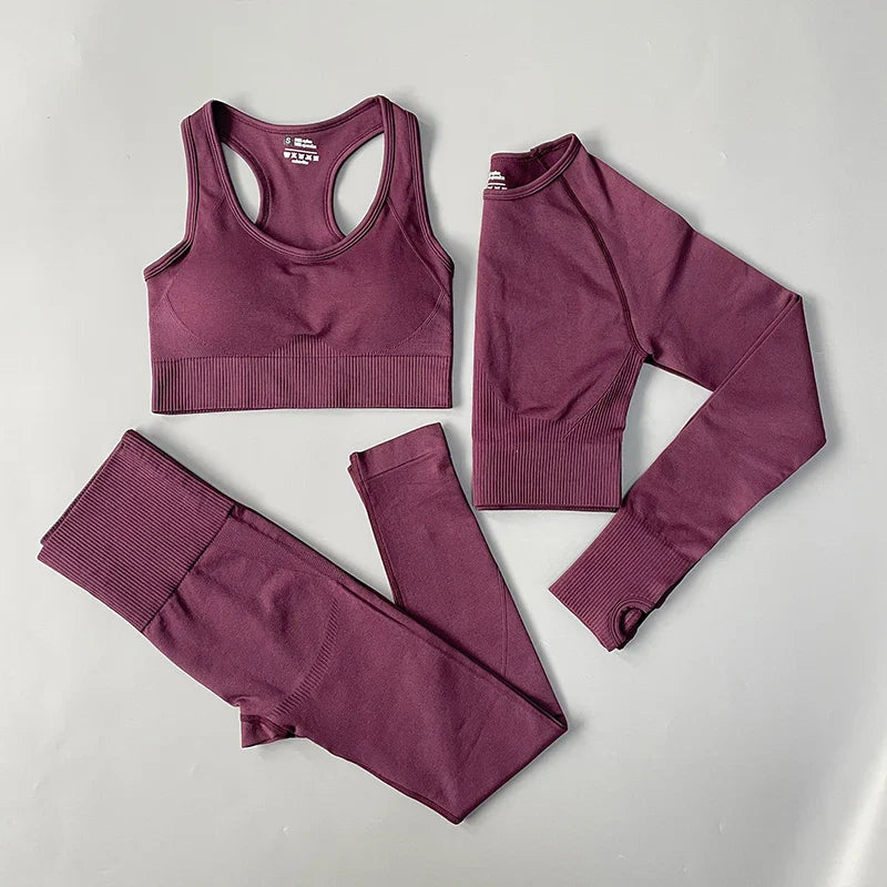 2/3/4PCS Women's Seamless Yoga Outfit - Long Sleeve Crop Top & High Waist Leggings Set for Yoga, Gym, Workout & Fitness | Perfect for Home Exercise, Running & Activewear