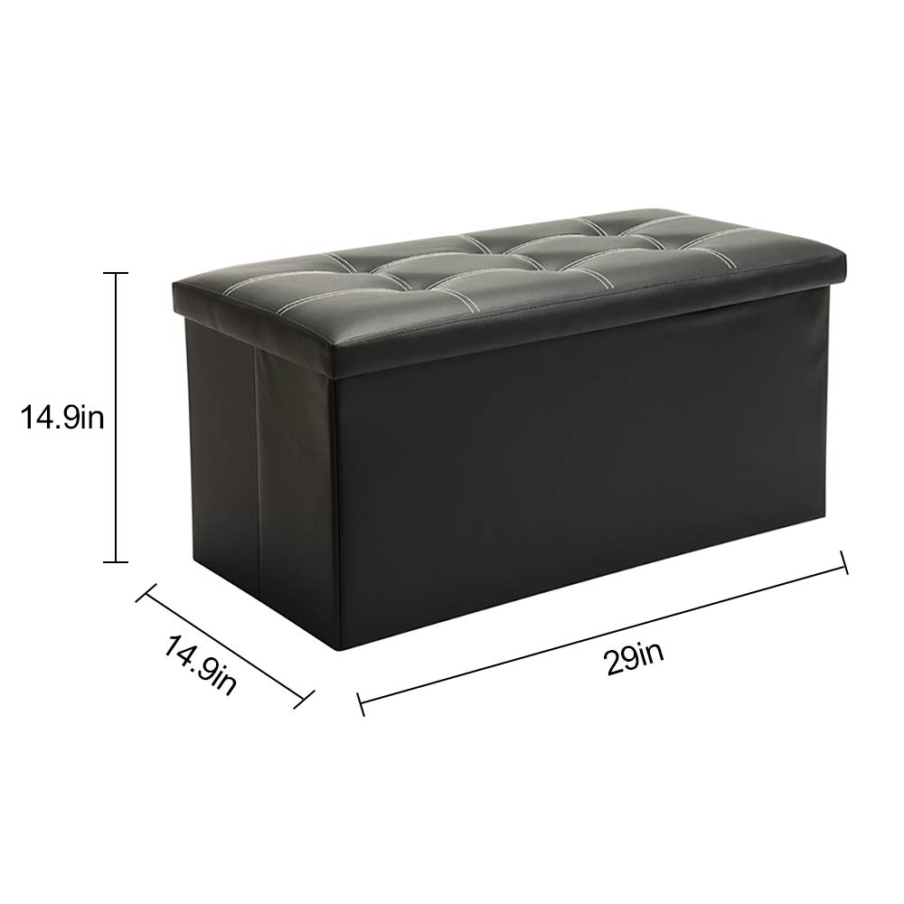 Folding Storage Ottoman Cube with Thickening Sponge - PU Leather Foot Stool & Toy Chest, 29x14.9x14.9 Inches, Quick Assembly for Living Room, Bedroom & Nursery Organization