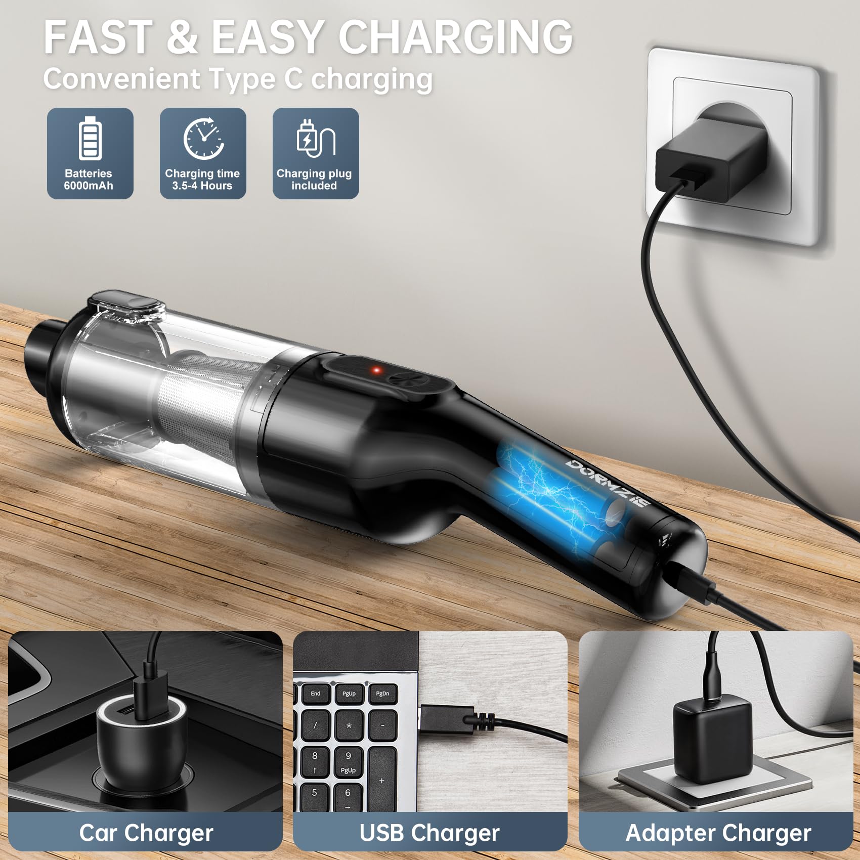 Cordless Handheld Vacuum Cleaner - 16000Pa Powerful Suction, 1.3lbs Lightweight, Rechargeable for Home, Office & Car Use | Pet Hair Removal | Includes Brushless Motor & Multiple Accessories | Perfect for Cars, Sofas & Small Spaces