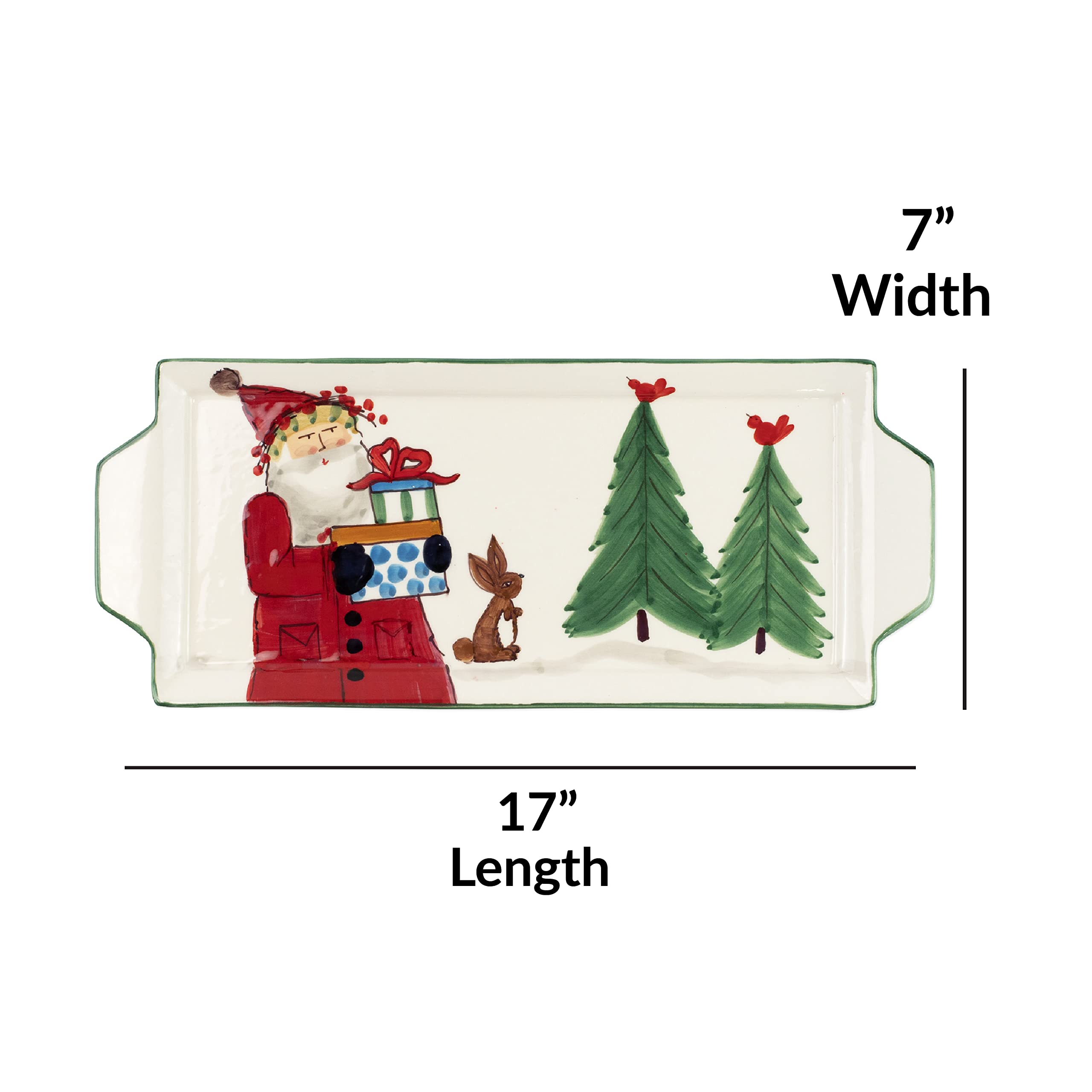 Vietri Old St. Nick Multi-Color Handled Rectangular Platter - 17 Inch Earthenware Serving Plate for Steak, Salad, Dessert & Snacks | Perfect for Holiday Entertaining, Dinner Parties & Buffet Serving