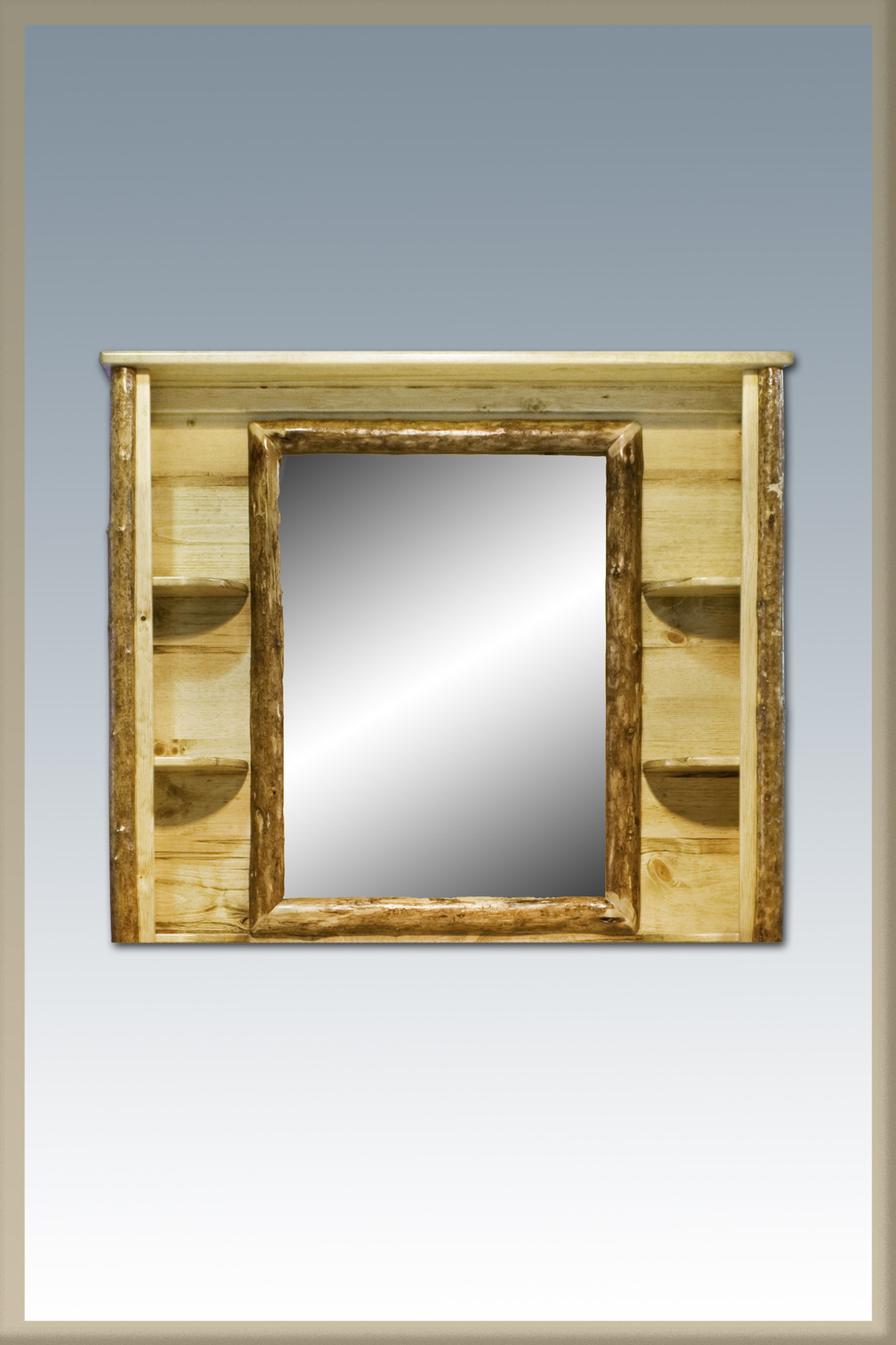 Montana Woodworks Log Dresser Mirror - Deluxe Rustic Wooden Vanity Mirror for Bedroom & Bathroom | Handcrafted Solid Wood Full-Length Mirror with Storage Shelf | Perfect for Cabin, Farmhouse, or Lodge Decor