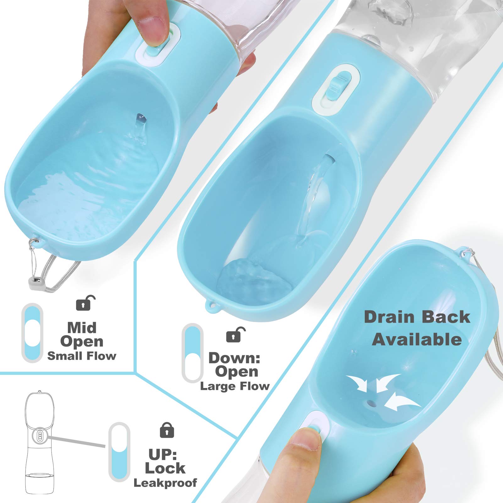 2-in-1 Portable Dog Water Bottle for Walking, Hiking & Travel - Outdoor Pet Drinking Dispenser (Blue)