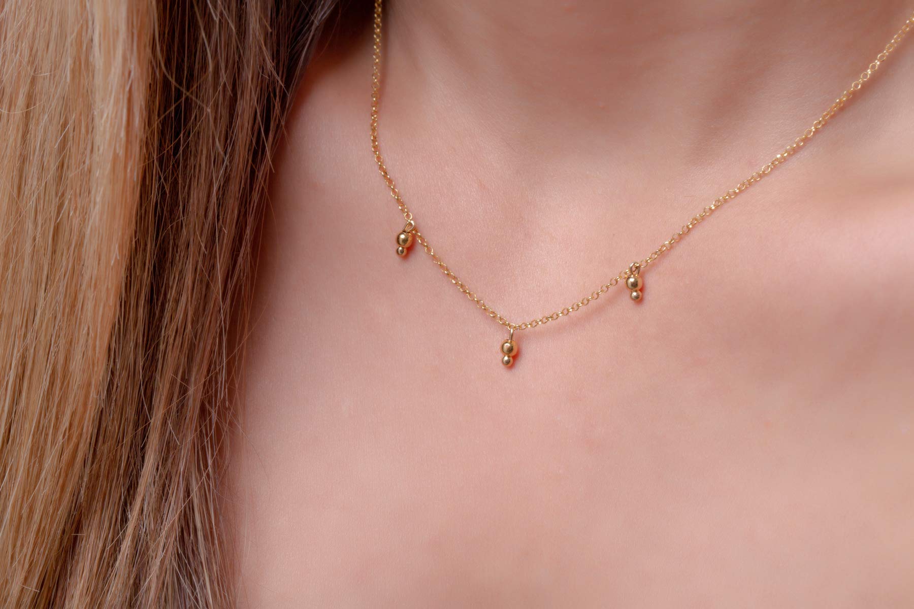 Elegant Jewelry Box DUTY-FREE 3 Ball Necklace - Dainty Solid Gold Ball Necklace, Three Ball Pendant Necklace, Symbolic Boho Gift for Women - Perfect for Weddings, Anniversaries & Everyday Elegance