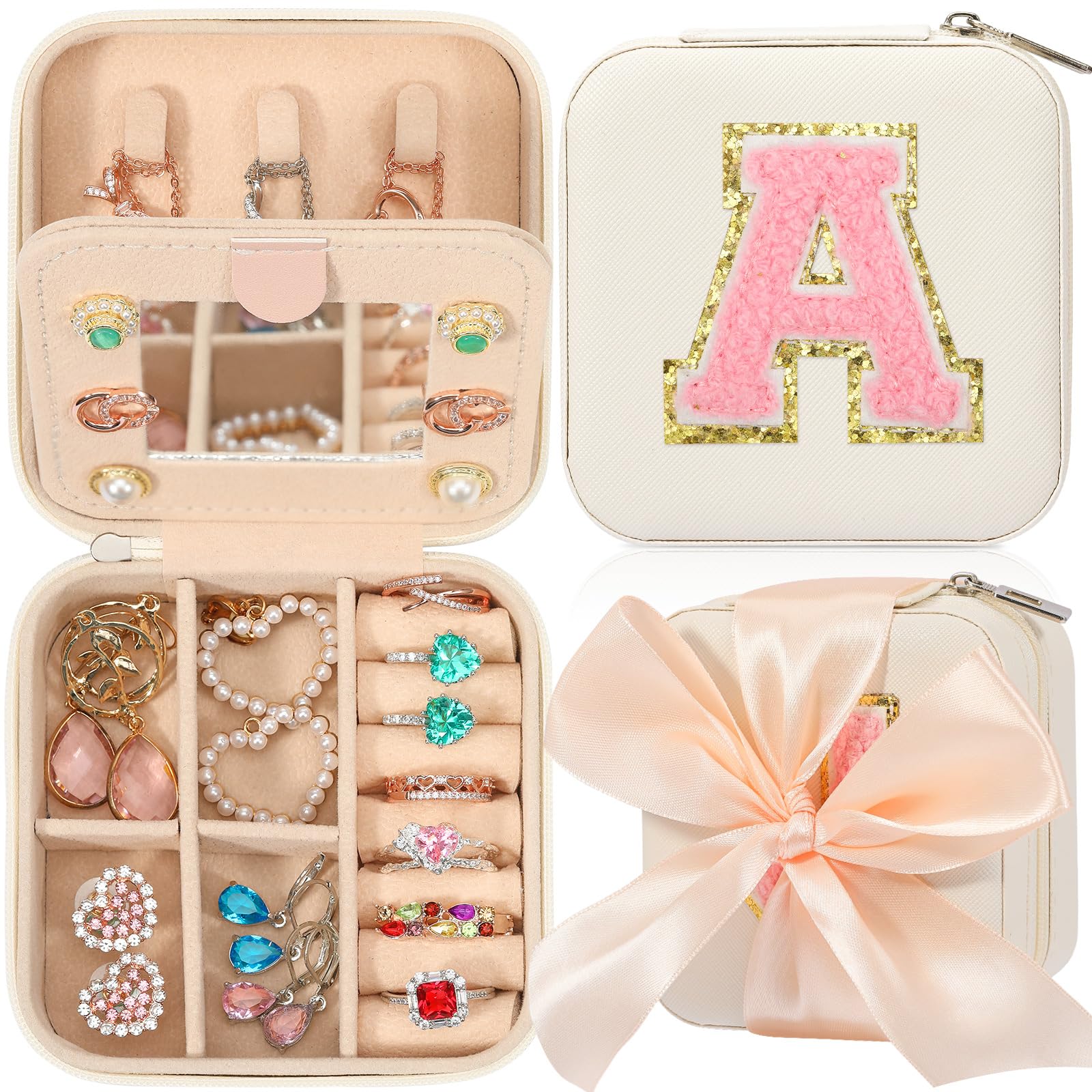 CHMI White Travel Jewelry Organizer Box - Personalized Initial A, Portable Jewelry Case for Women & Girls, Perfect for Travel, Birthday & Christmas Gifts - Great for Vacations, Weddings & Daily Storage