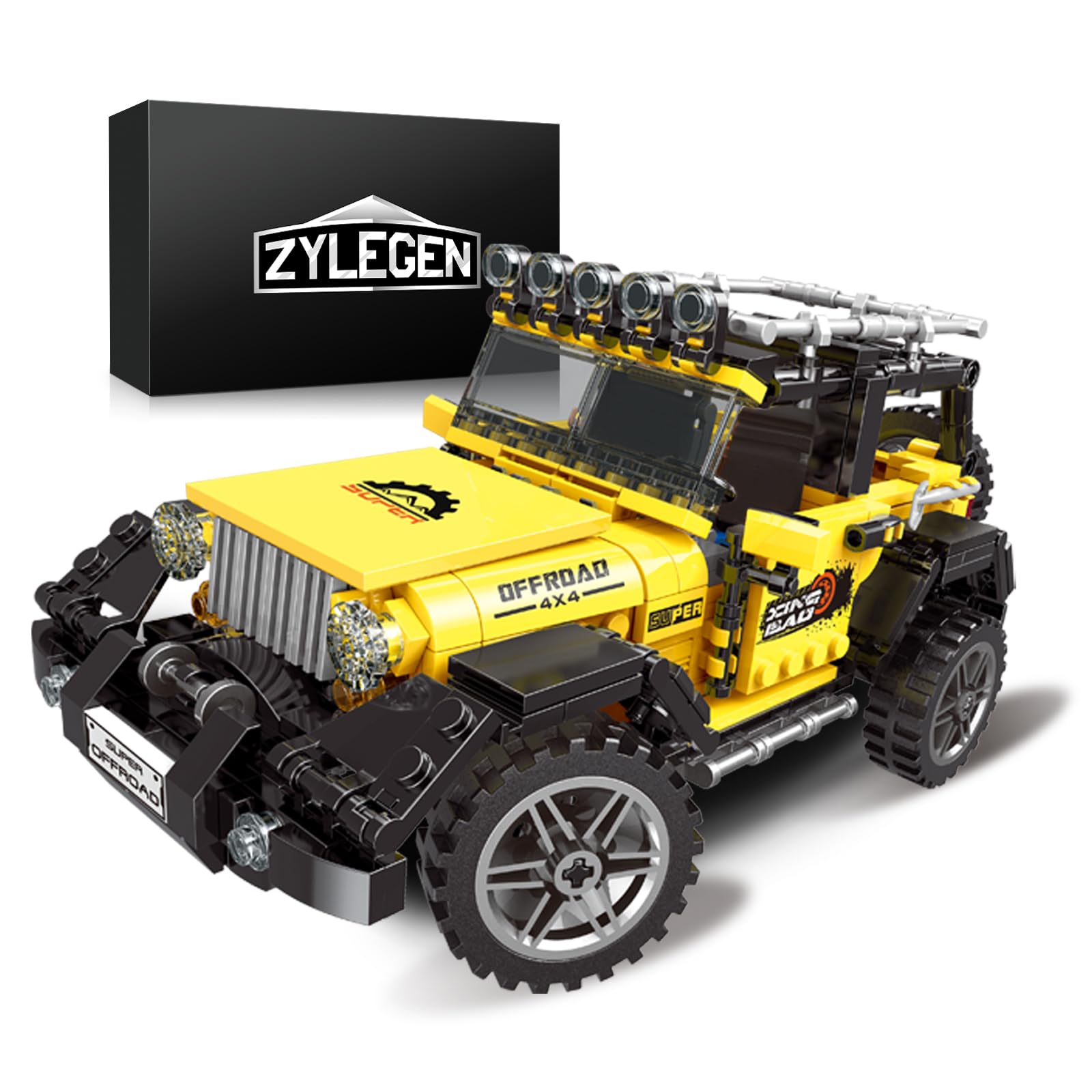 ZYLEGEN 610Pcs Jeep Wrangler 4x4 Toy Car Building Blocks Kit - All Terrain Off Road SUV Truck Model Set for Kids & Adults, Boys & Girls | STEM Educational Toy, Birthday Gift, Creative Play & Home Decoration