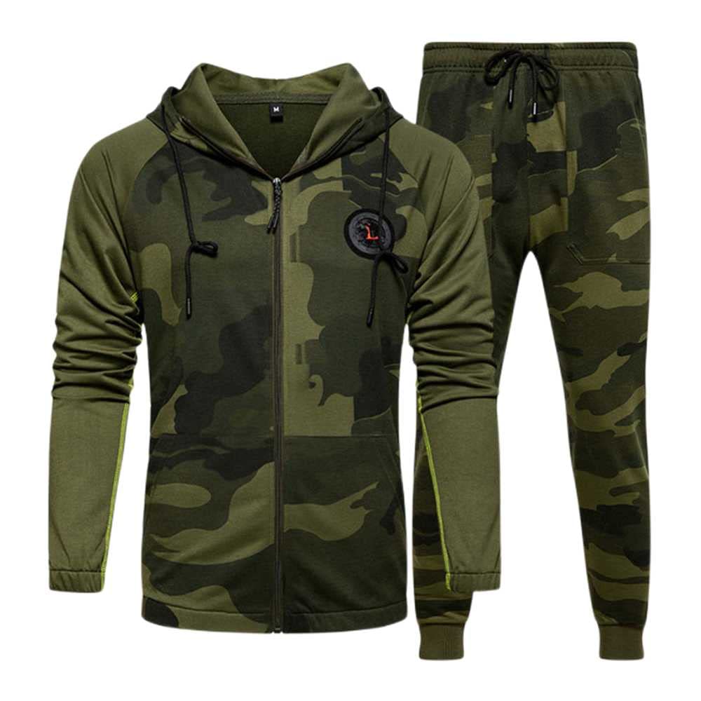 Men's Camouflage Hooded Tracksuit Set - Winter Pullover Hoodie & Jogger Pants for Outdoor Sports and Casual Wear