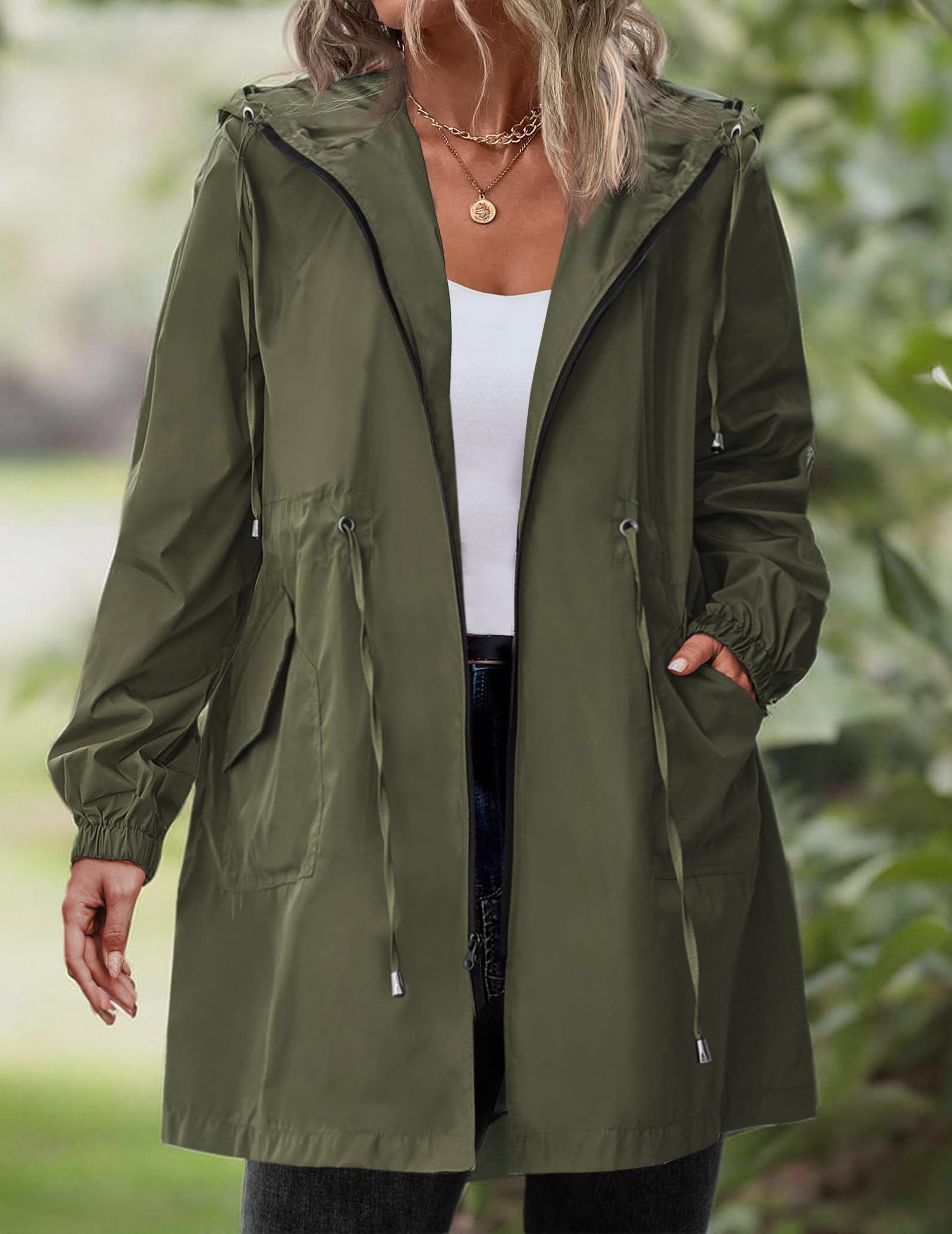 IN'VOLAND Women's Waterproof Rain Jacket Plus Size Long Hooded Windbreaker Lightweight Raincoat with Pockets for Outdoor Hiking, Camping & Travel