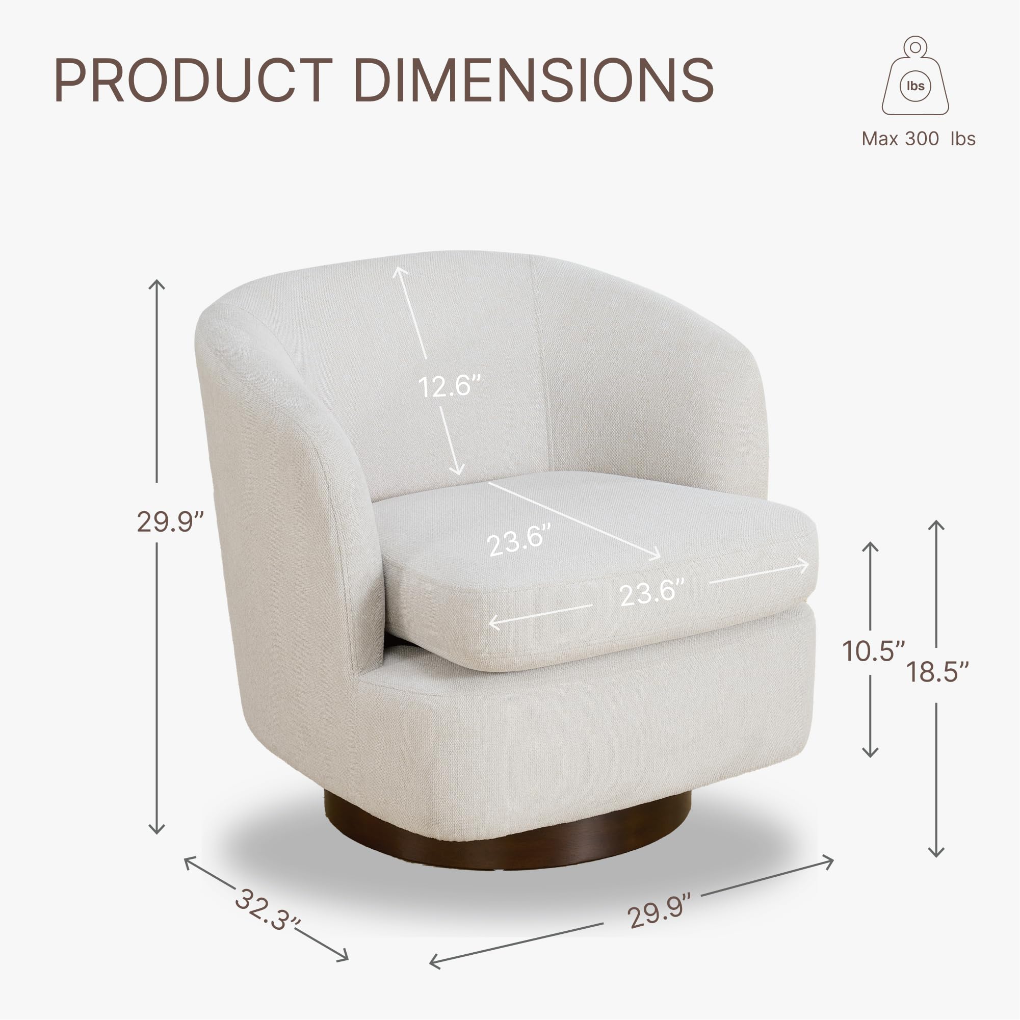 Modern Swivel Accent Chair with Wood Base - Cream Barrel Armchair for Bedroom, Living Room & Office - Comfortable Lounge Chair for Reading, Waiting Areas & Home Decor (1 Piece)