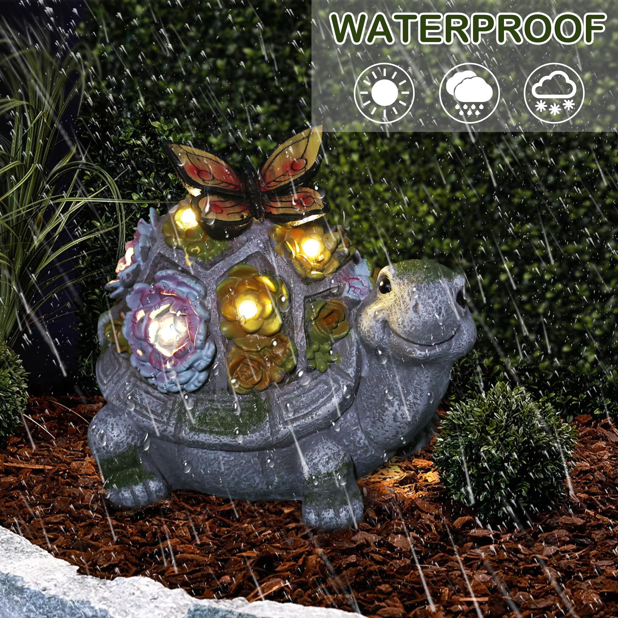 Turtle Solar Garden Statue with Succulent Planter & 7 LED Lights - Waterproof Outdoor Decor for Patio, Lawn, Balcony - Perfect Easter Gift for Women, Mom, Grandma - Gardening Birthday Present for Home & Yard Decoration