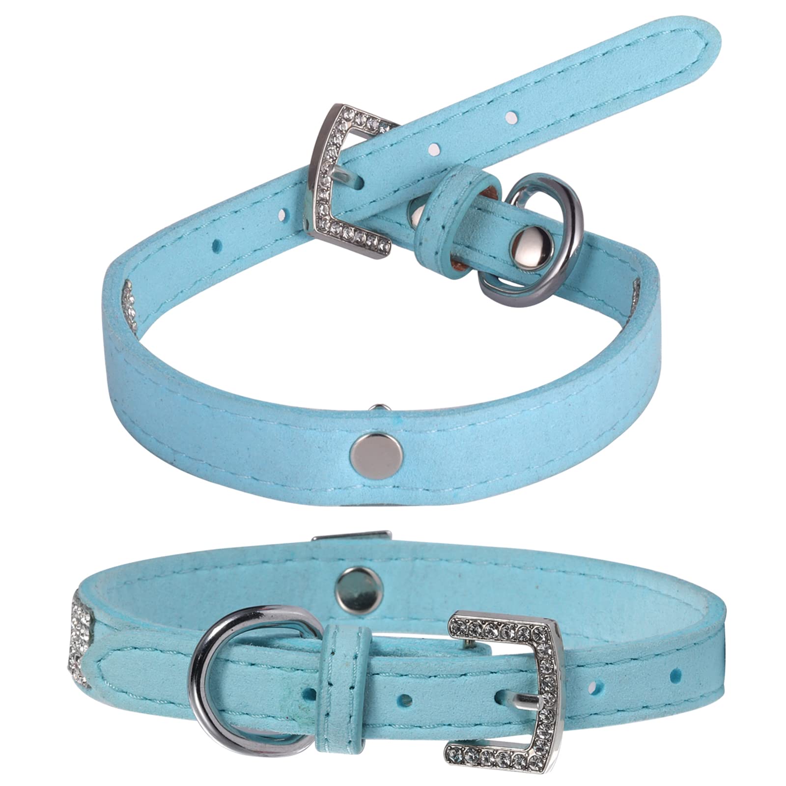 Luxury Sparkly Silver Buckle Rhinestone Crown Velvet Leather Pet Collar - Adjustable Dog Collar & Cat Collar with Bling Diamond Decor (Small, Blue) | Perfect for Small Dogs, Medium Cats & Puppies - Great for Daily Walks, Grooming & Special Occasions