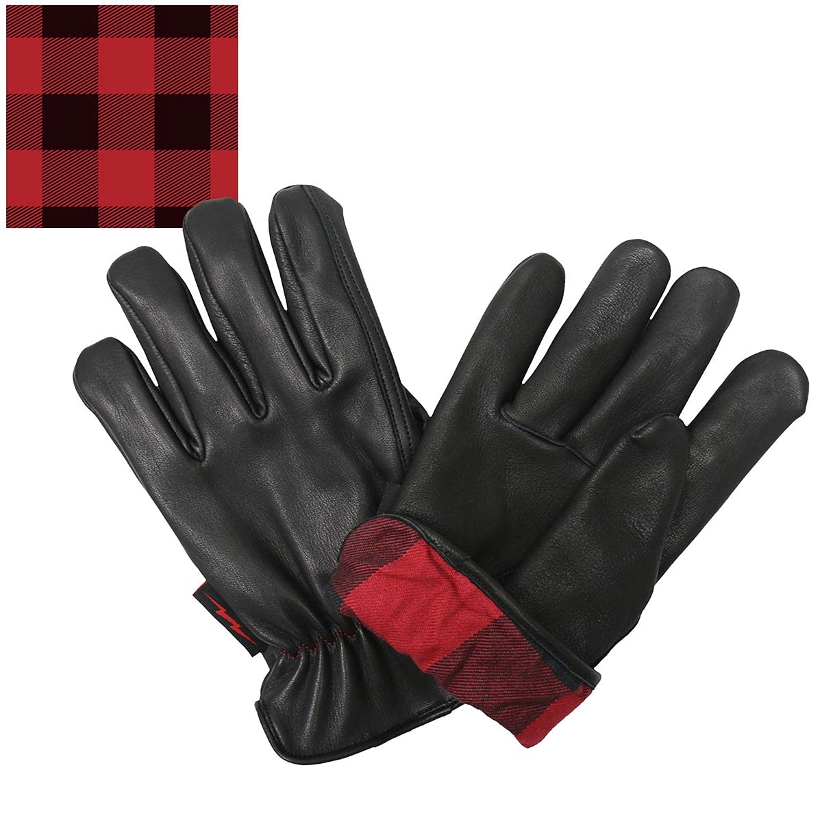 Hot Leathers GVD2004 Unisex Red & Black Flannel-Lined Deerskin Leather Gloves - Medium Size for Winter Outdoor Activities & Motorcycle Riding