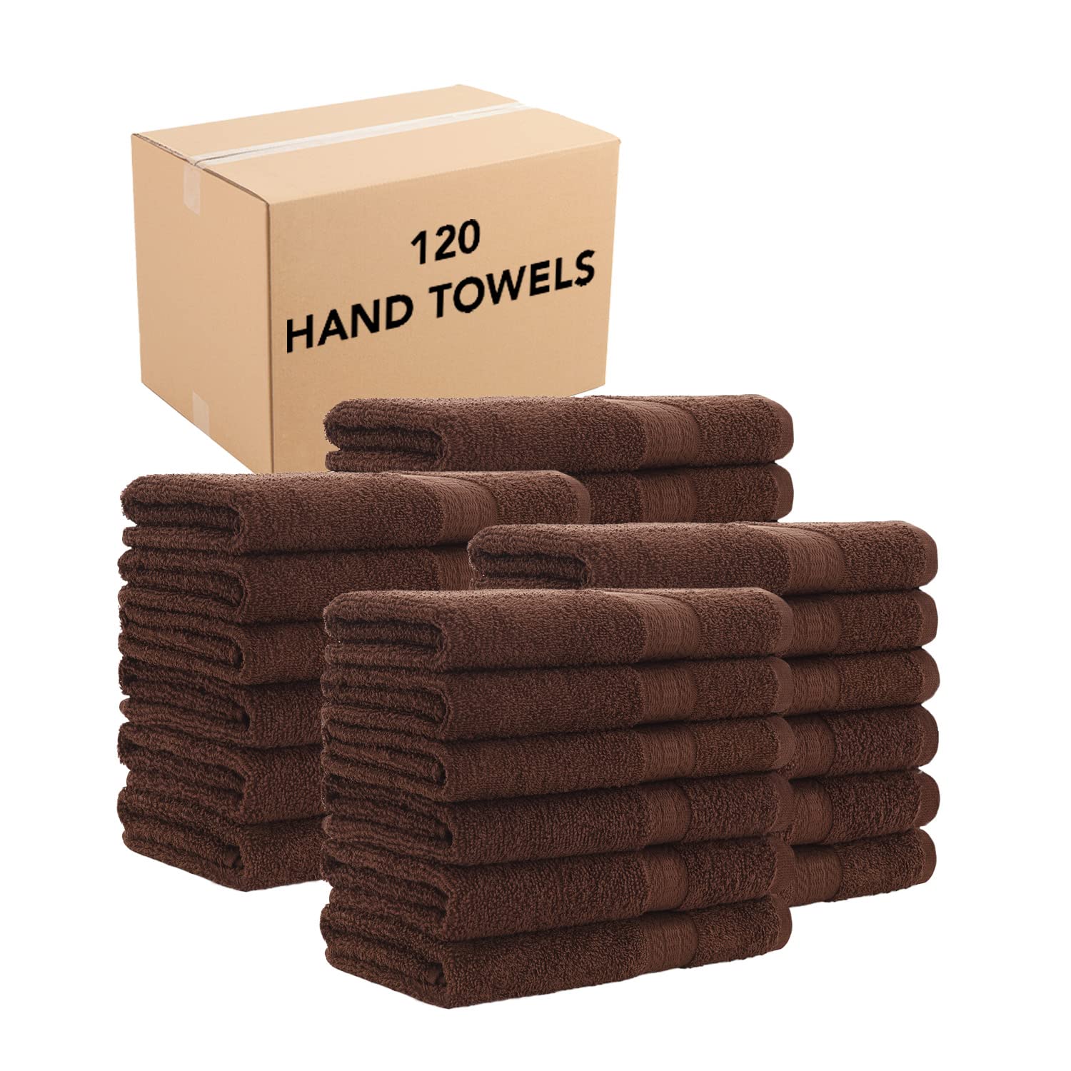 Arkwright True Color Solid Hand Towels - Bulk Set of 120 - 100% Cotton Bathroom Towels for Guest Use, Soft & Absorbent, Quick Dry, Lightweight 475 GSM, 16 x 27 Inches, Brown - Perfect for Hotels, Spas, Restaurants, and Home Bathrooms