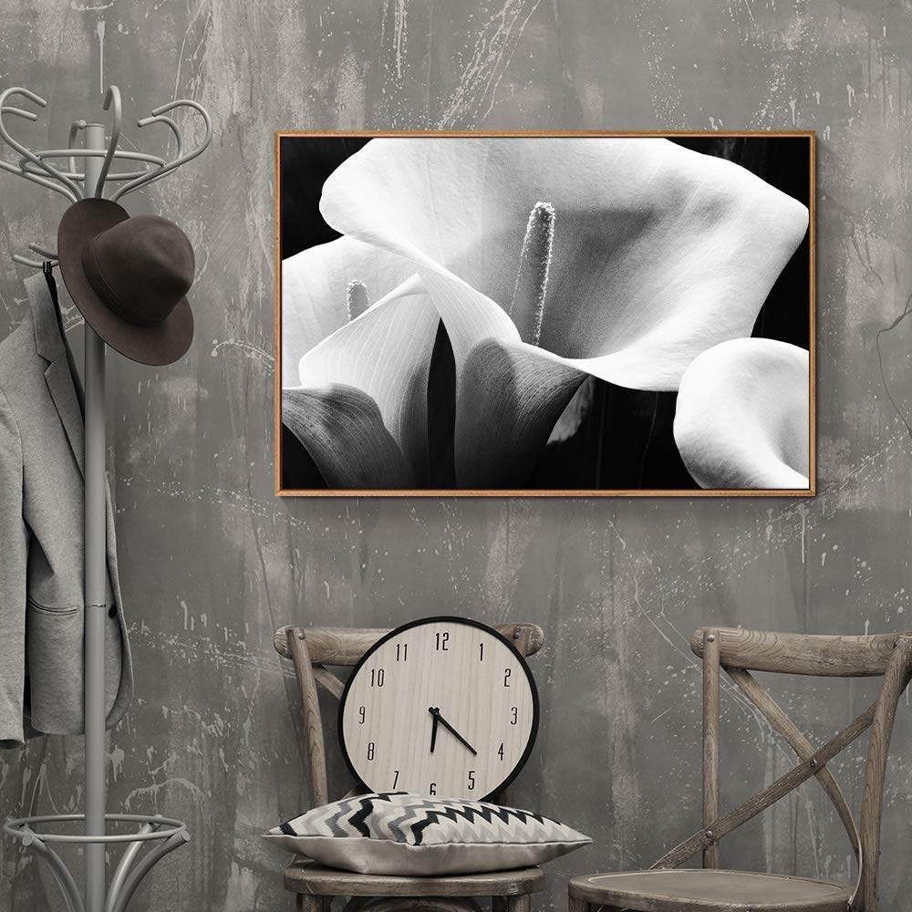 24x36 Inch Floating Framed Canvas Wall Art - Black Floral Print Modern Home Decor for Living Room, Bedroom & Office - Elegant Housewarming & Wedding Gift - Perfect for Interior Design, Home Staging & Wall Decoration - Ready to Hang Contemporary Artwork for Home & Office Spaces