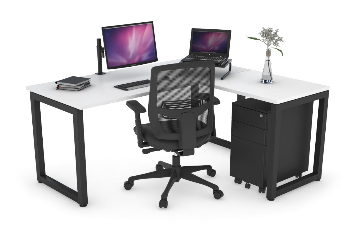 Quadro Loop Legs L-Shaped Corner Office Desk - 1800L x 1450W Dimensions, Ergonomic Home & Business Workspace Solution for Computer, Laptop, and Office Setup