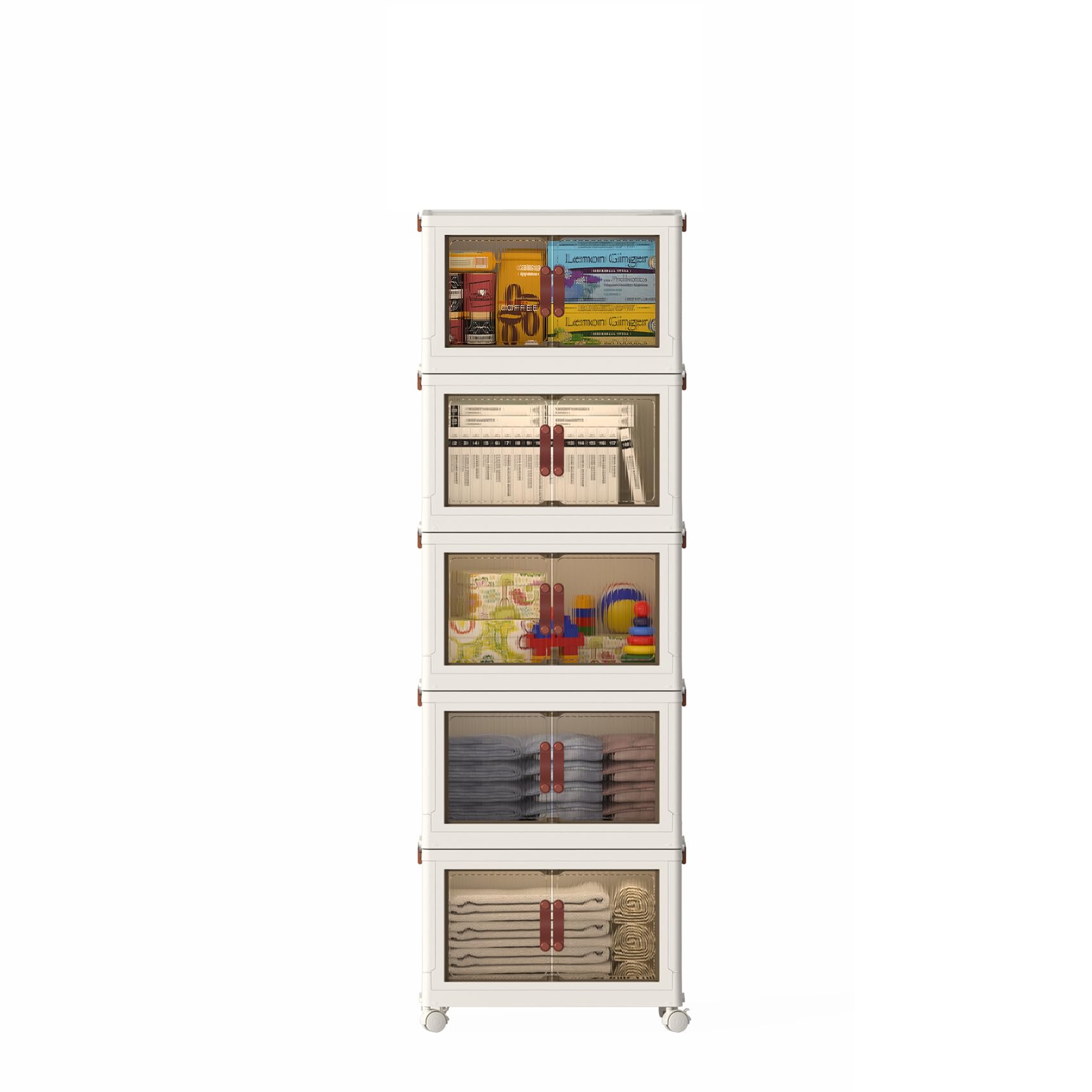 5-Tier Collapsible Storage Bins with Wheels & Doors - Foldable Cabinet for Home/Office