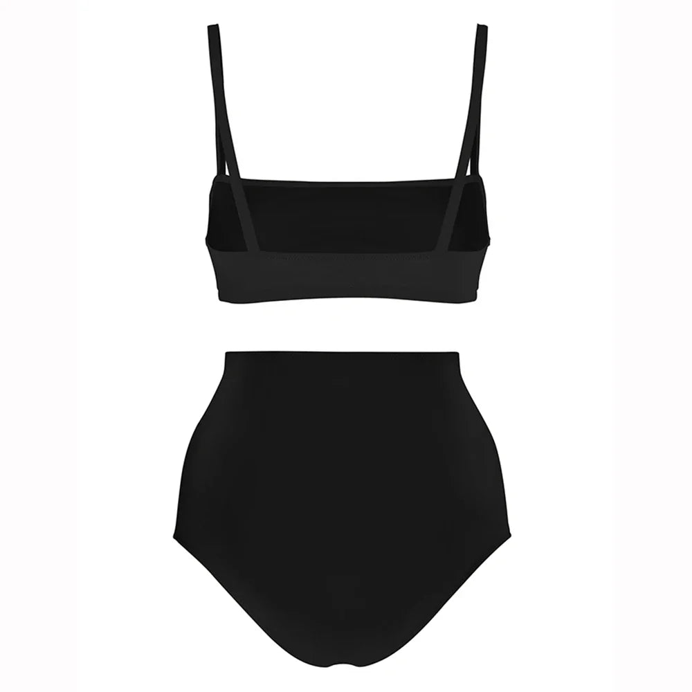 Women's Black Printed High Waist Bikini Set with Skirt - Sexy Two Piece Swimsuit for Beach, Pool & Summer Vacations