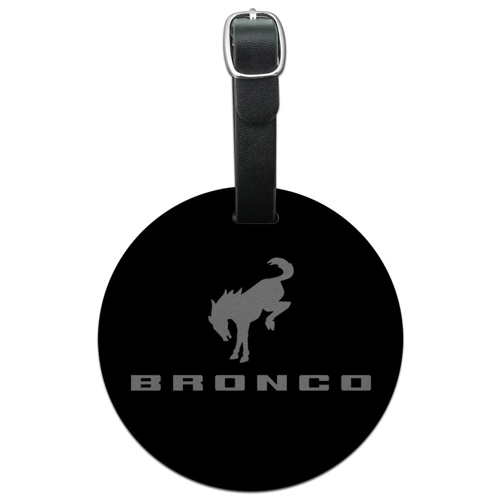 Bronco Logo Round Leather Luggage Tag - Durable Suitcase ID Tag for Travel Bags, Carry-Ons & Backpacks - Perfect for Airports, Business Trips & Vacation Identification