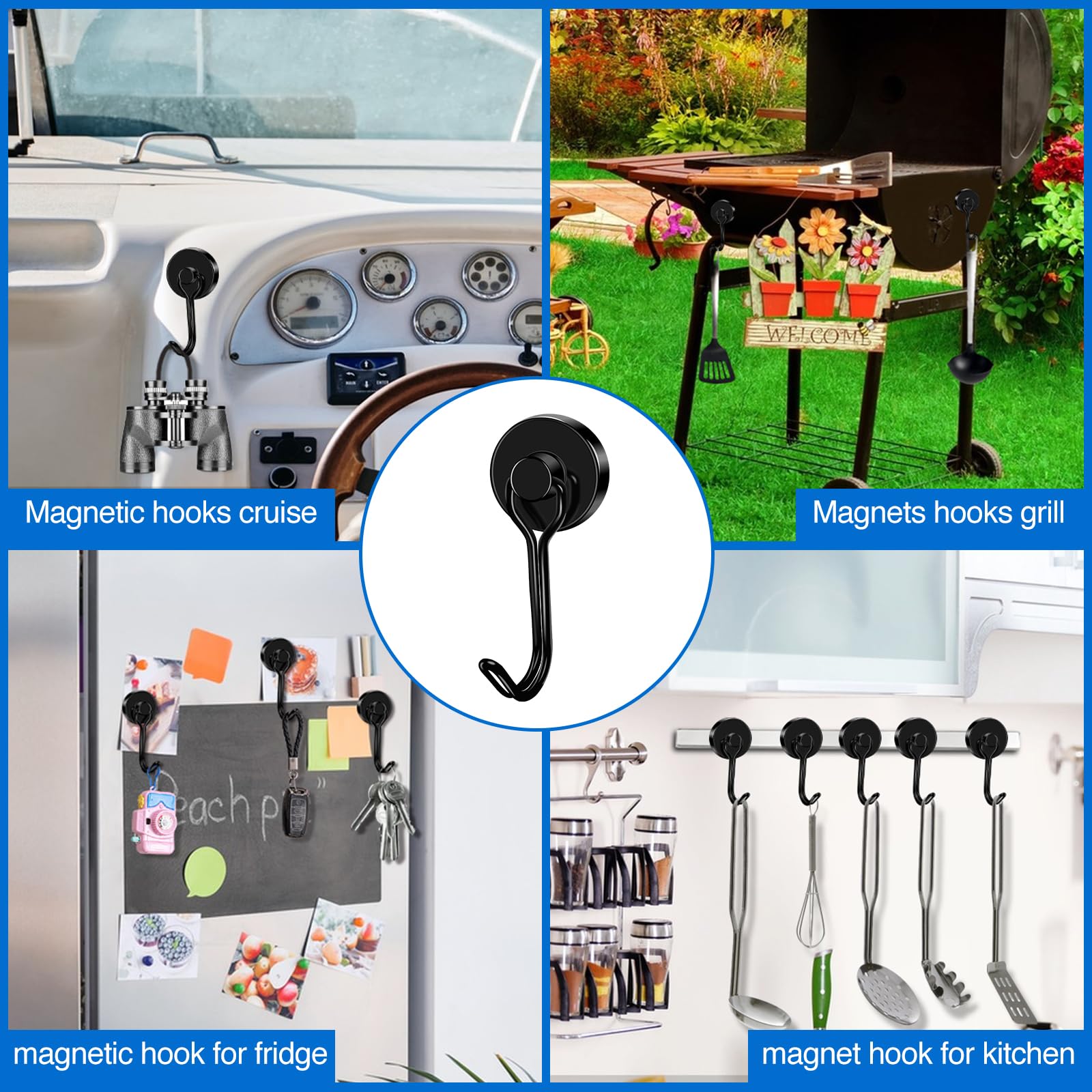 LOVIMAG 6-Pack Magnetic Hooks - Heavy Duty for Garage, Fridge & Travel