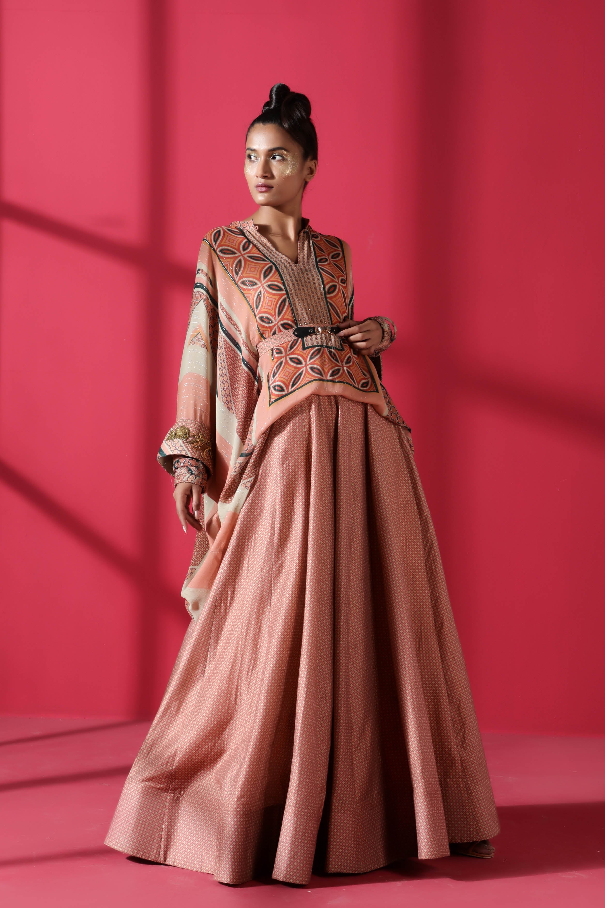 Stylish Terracotta Quatrefoil Print Lehenga Set for Women | Traditional Indian Skirt & Blouse Outfit | Perfect for Weddings, Festivals & Cultural Events