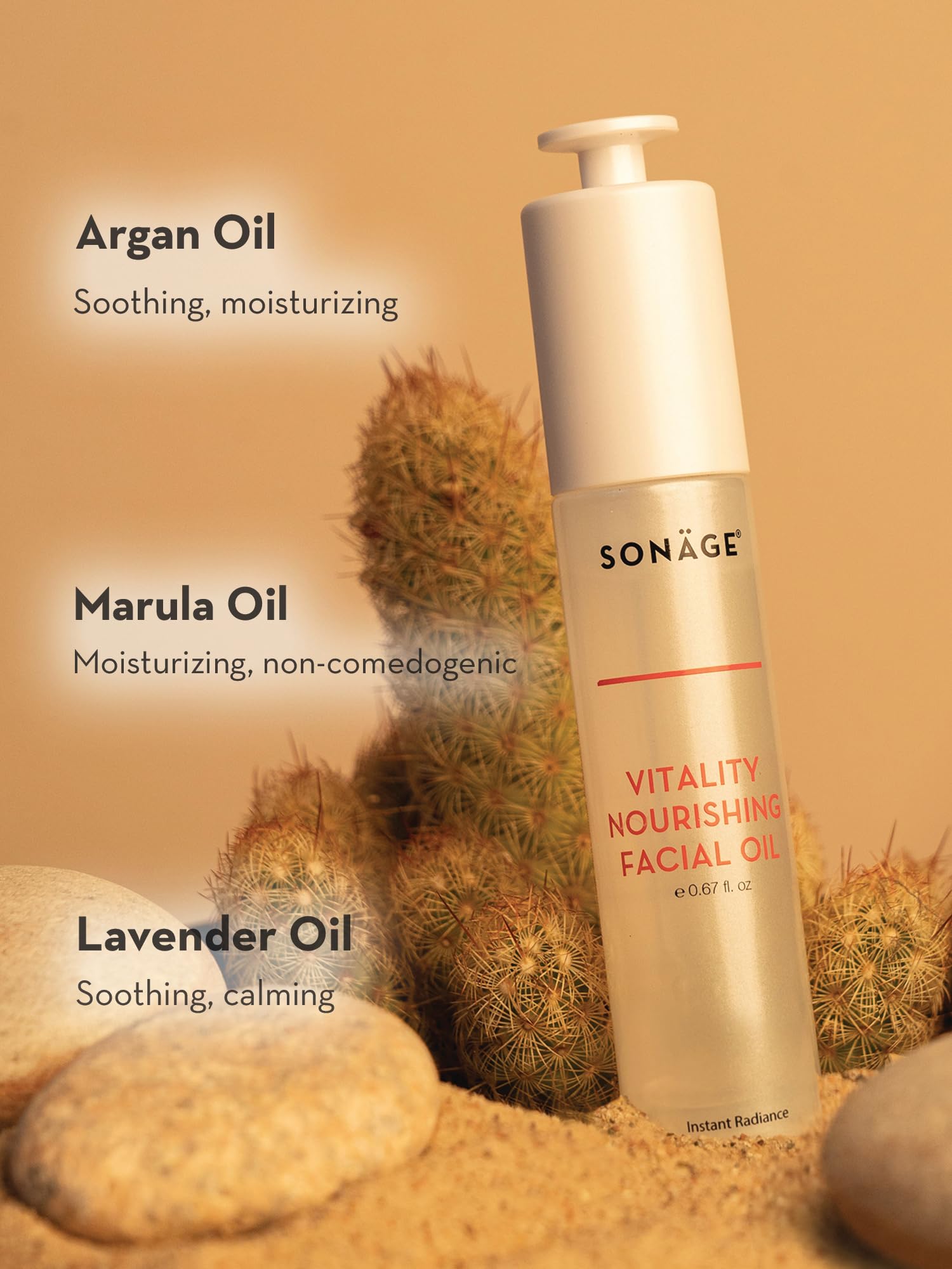 Sonage Vitality Nourishing Facial Oil with Argan & Marula Oils - Hydrating & Glowing Face Oil for Dry Skin - Perfect for Night Routine, Massage & Anti-Aging Skincare
