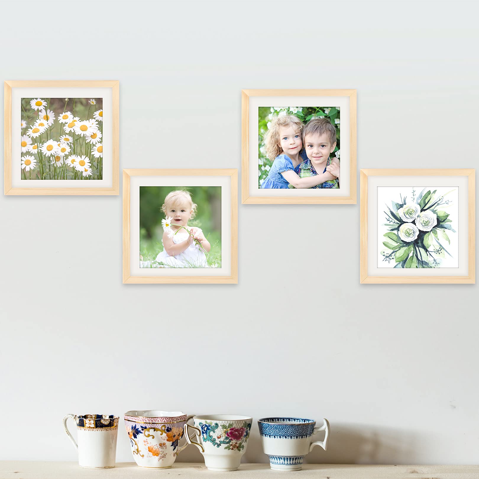 10x10 Inch Solid Wood Picture Frames - Natural Grain Wall & Tabletop Display (2 Pack) - Perfect for Home Decor, Office Photos, and Gift Giving