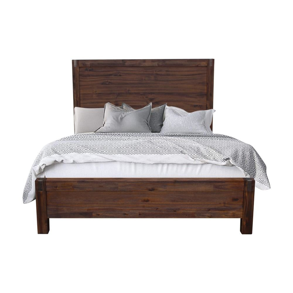 Solid Wood Acacia Veneer Double Bed Frame with Timber Slats - Chocolate Finish for Bedroom, Guest Room, or Dormitory