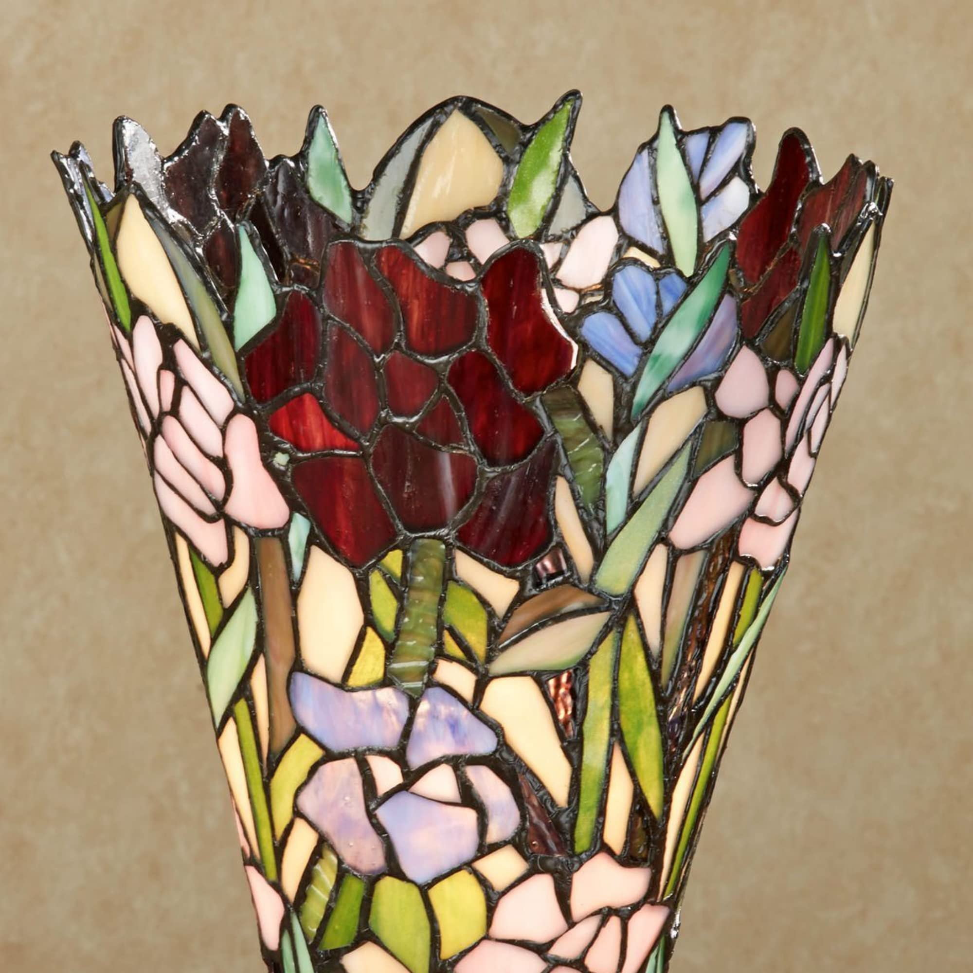 Zuri Stained Glass Tiffany Style Floral Table Lamp - Pink, Purple, Burgundy, Green Uplight Accent Lighting for Bedroom, Living Room, Desk - Elegant Home Decor & Romantic Ambiance