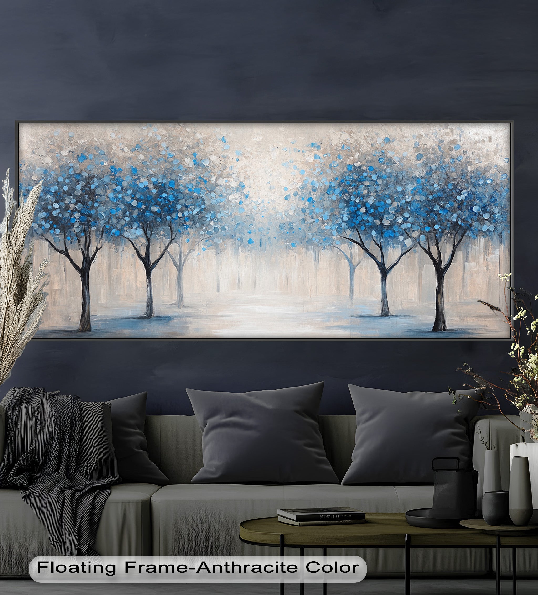 Blue Blossom Trees Wall Art - Floral Oil Painting Canvas Print for Living Room, Bedroom & Office Decor | Nature Inspired Home Decor