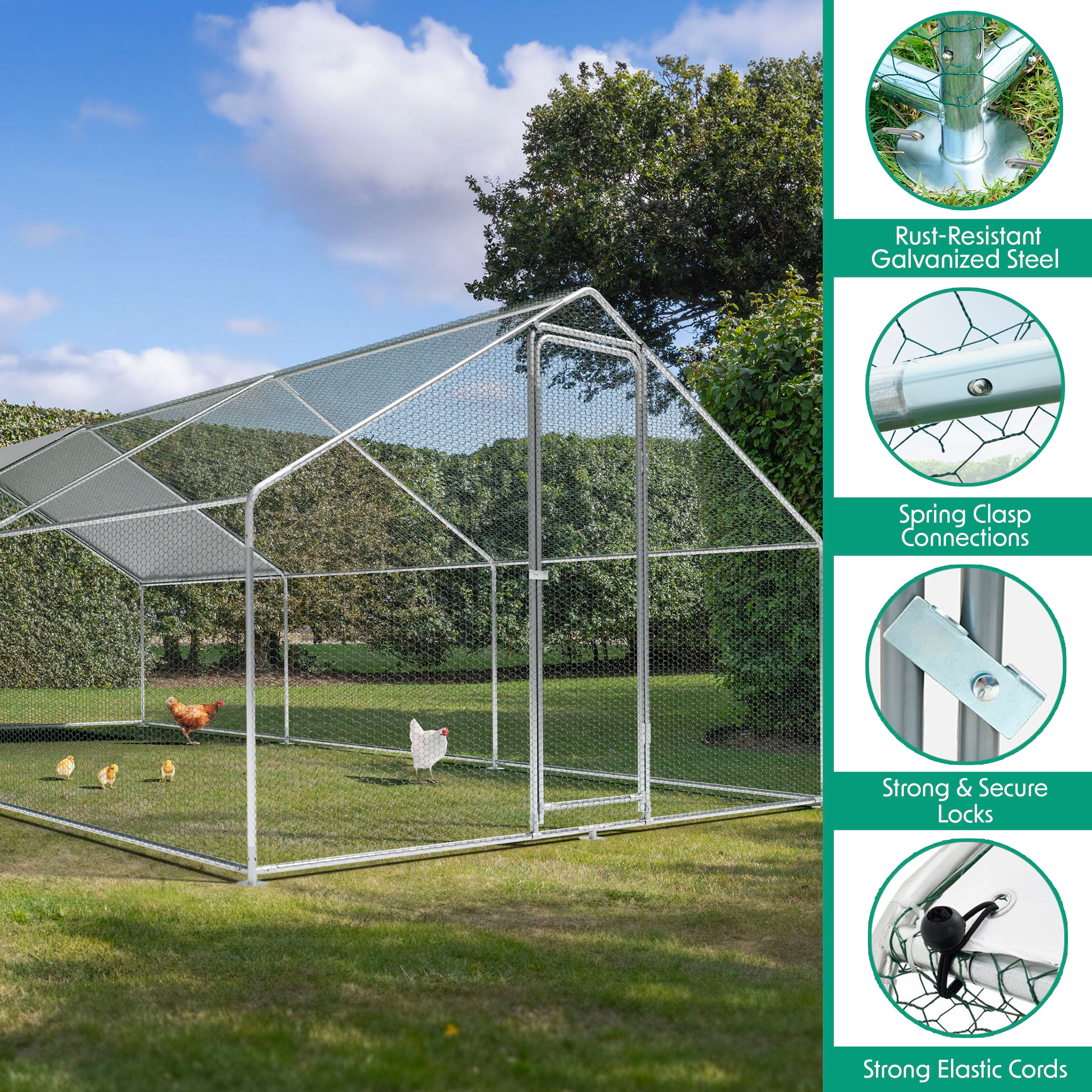 3x6x2m Galvanized Steel Walk-In Chicken Coop with Roof Cover & PVC Coated Wire Mesh - Durable Poultry Enclosure for Backyard, Farm, or Garden Use (Model DG280)