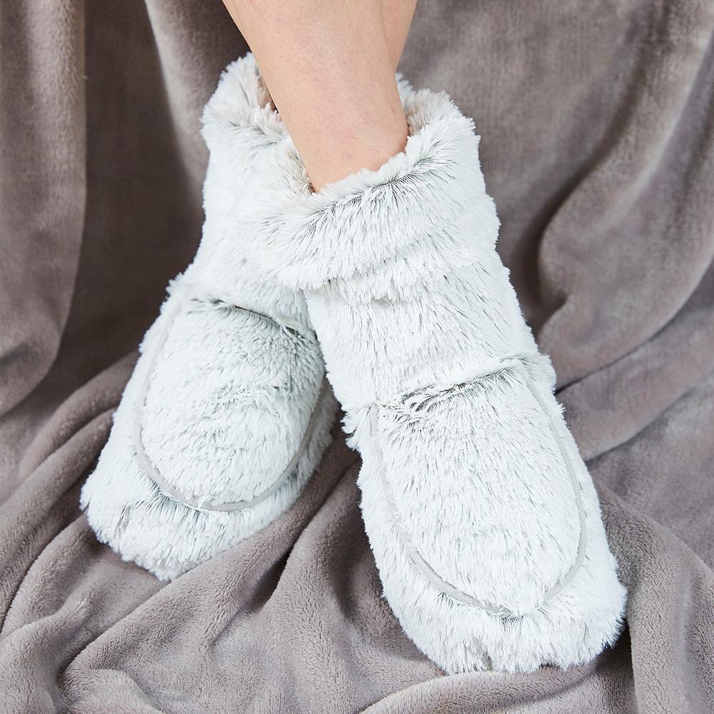 Luxury Heated Marshmallow Grey Cozy Winter Boots for Women - Soft Fleece-Lined Indoor/Outdoor Booties for Home, Office & Snow Days