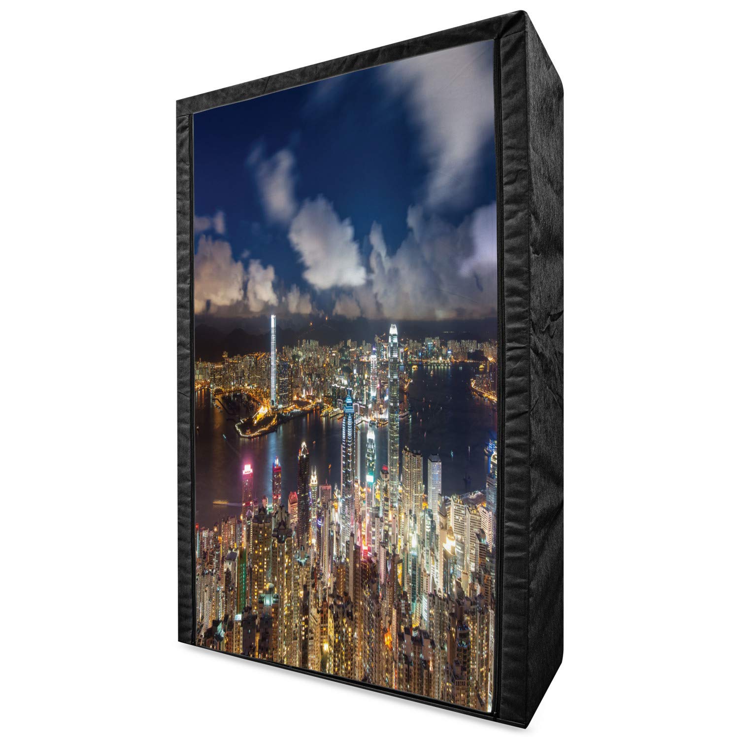 Ambesonne Portable Fabric Wardrobe with Hong Kong Night View Print - 42.5