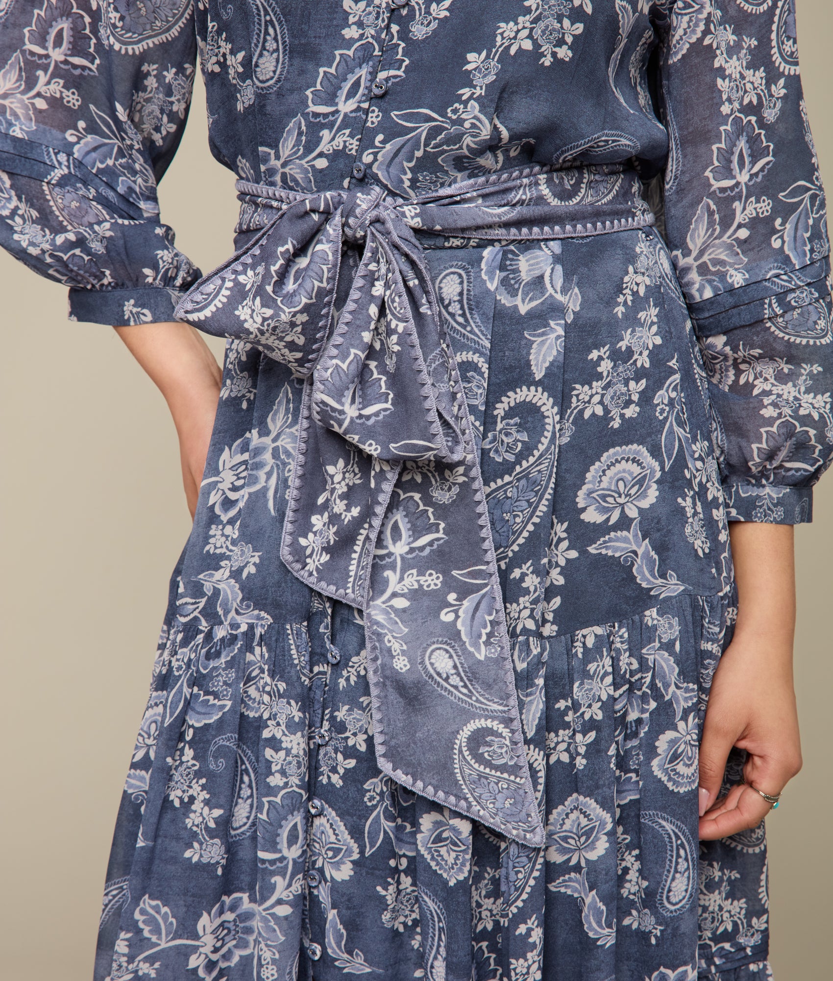 Elegant Iris Floral Print Dress in Blue Multi - Perfect for Spring Weddings, Garden Parties & Casual Outings