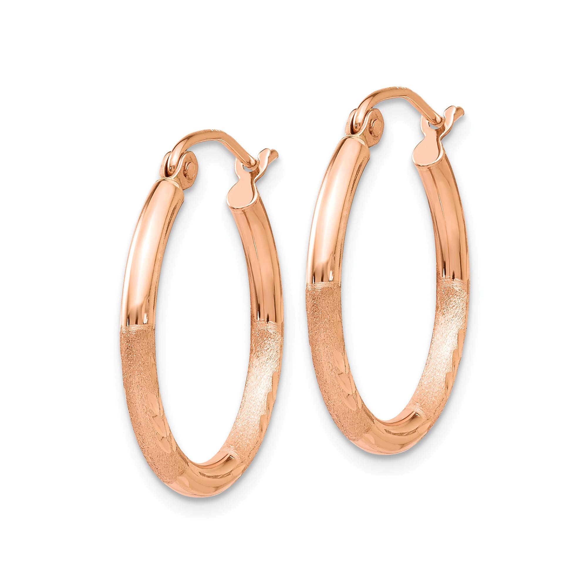 14K Rose Gold Lightweight Satin Diamond Cut Hoop Earrings for Women - Elegant Everyday Jewelry for Work, Date Night & Special Occasions