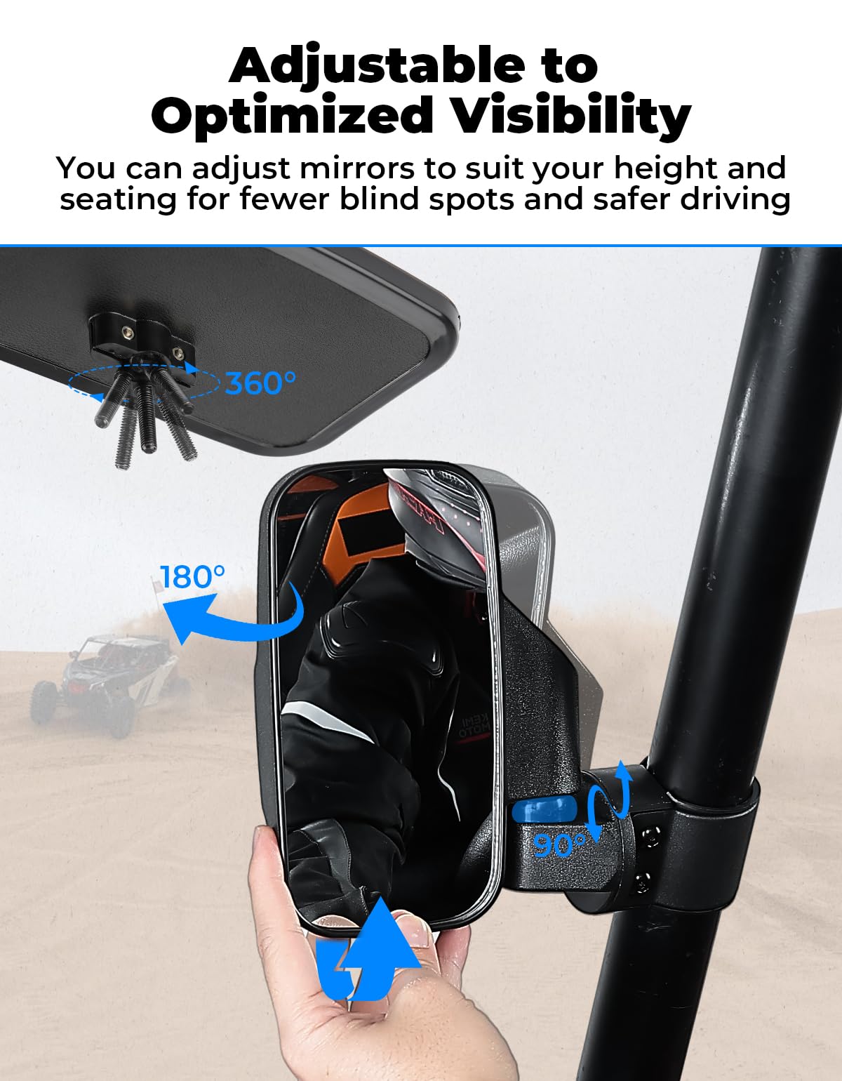 KEMIMOTO UTV Side Mirrors & Center Mirror Kit - Adjustable 1.6
